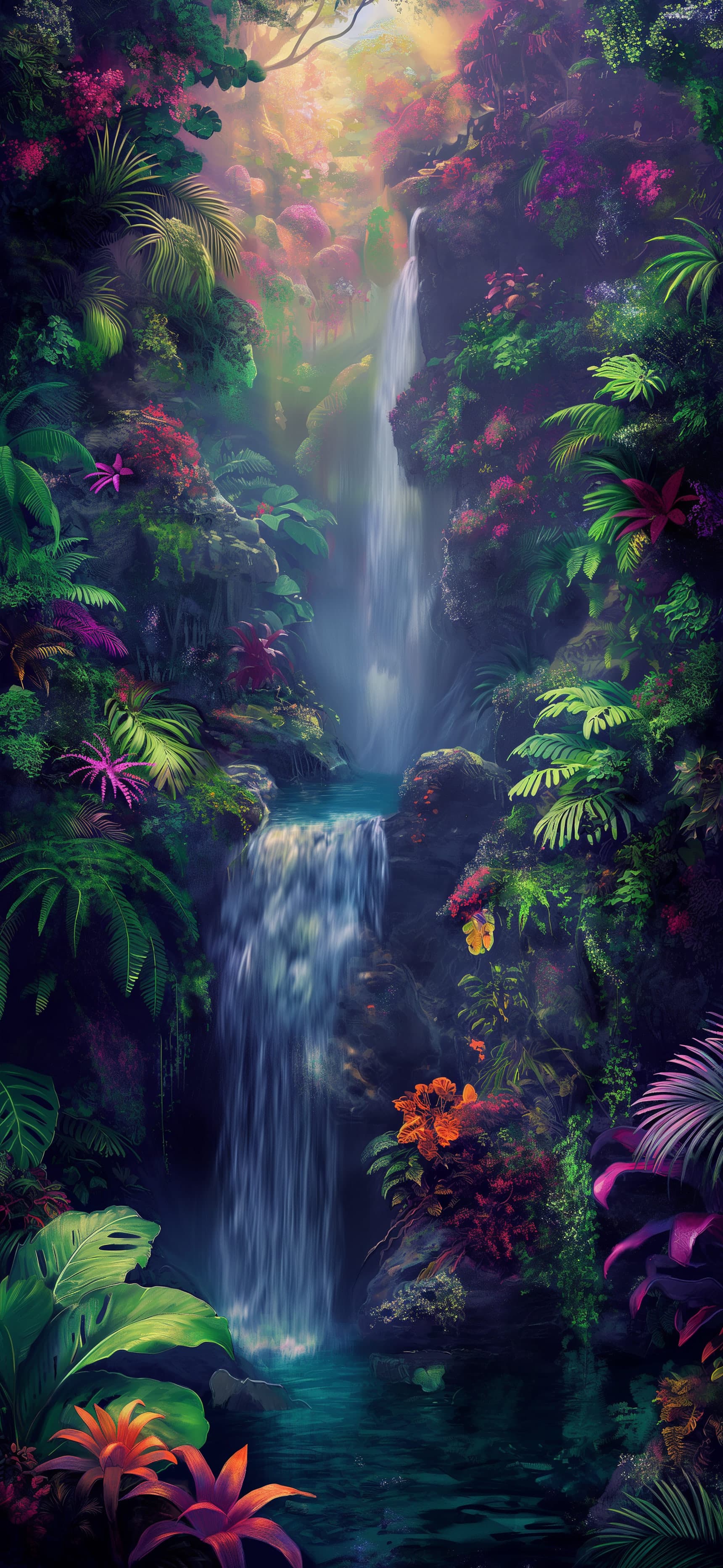 Vibrant Rainforest Cascade - free phone wallpaper