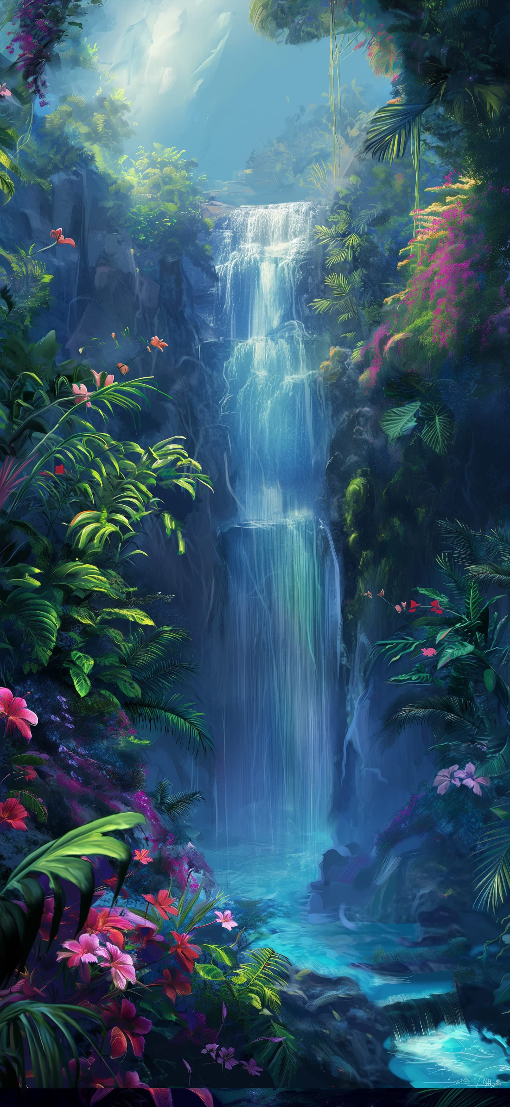 Tropical Waterfall Paradise - free phone wallpaper