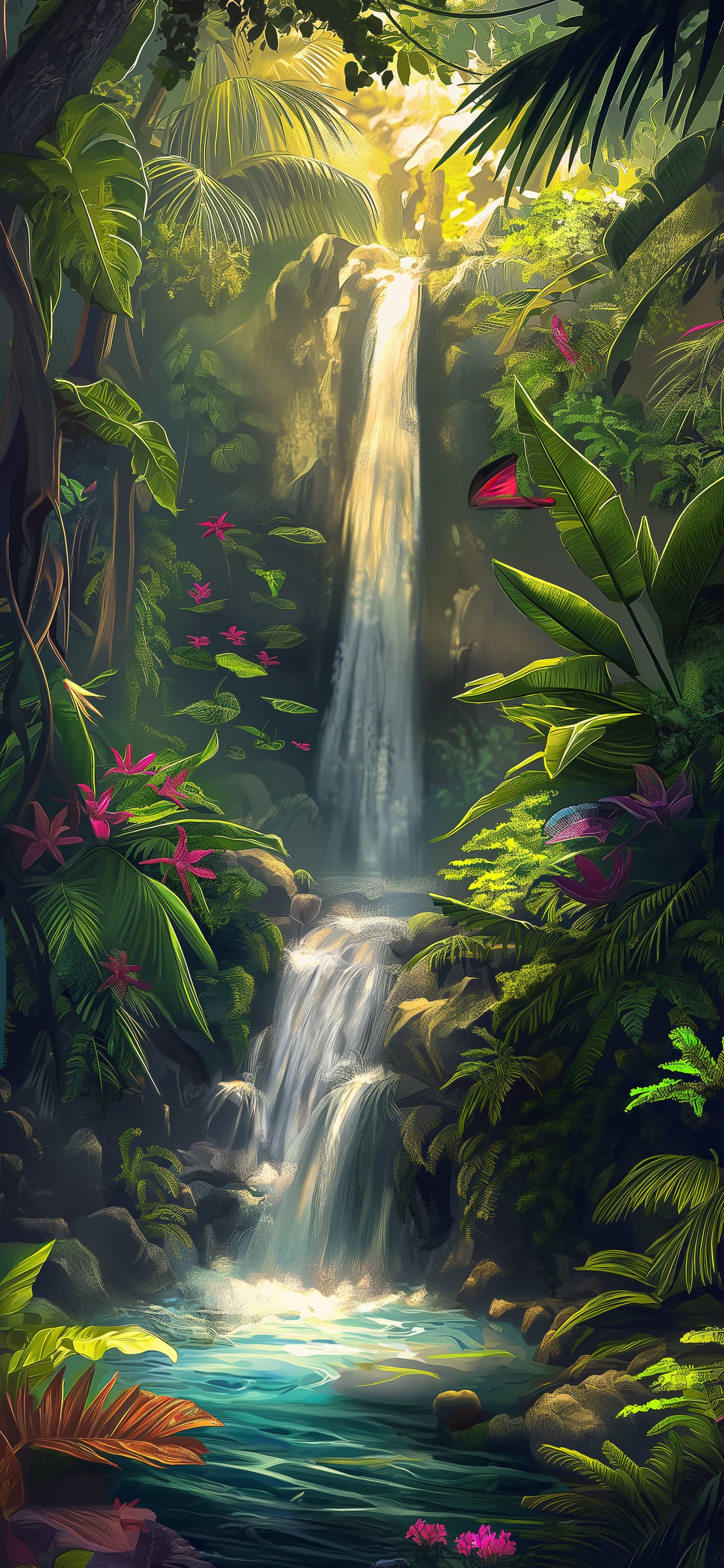 Lush Jungle Falls - free phone wallpaper