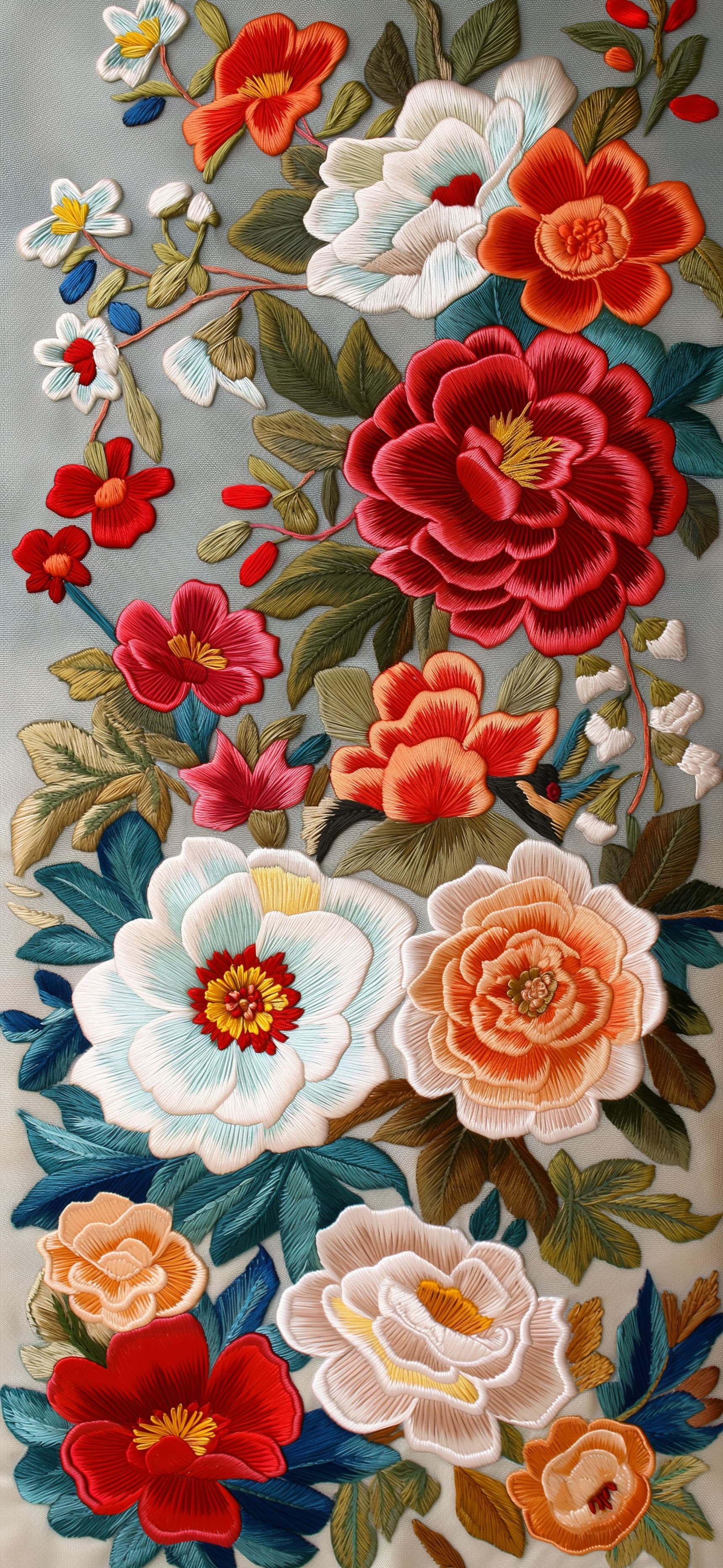 Embroidered Floral Art - free phone wallpaper