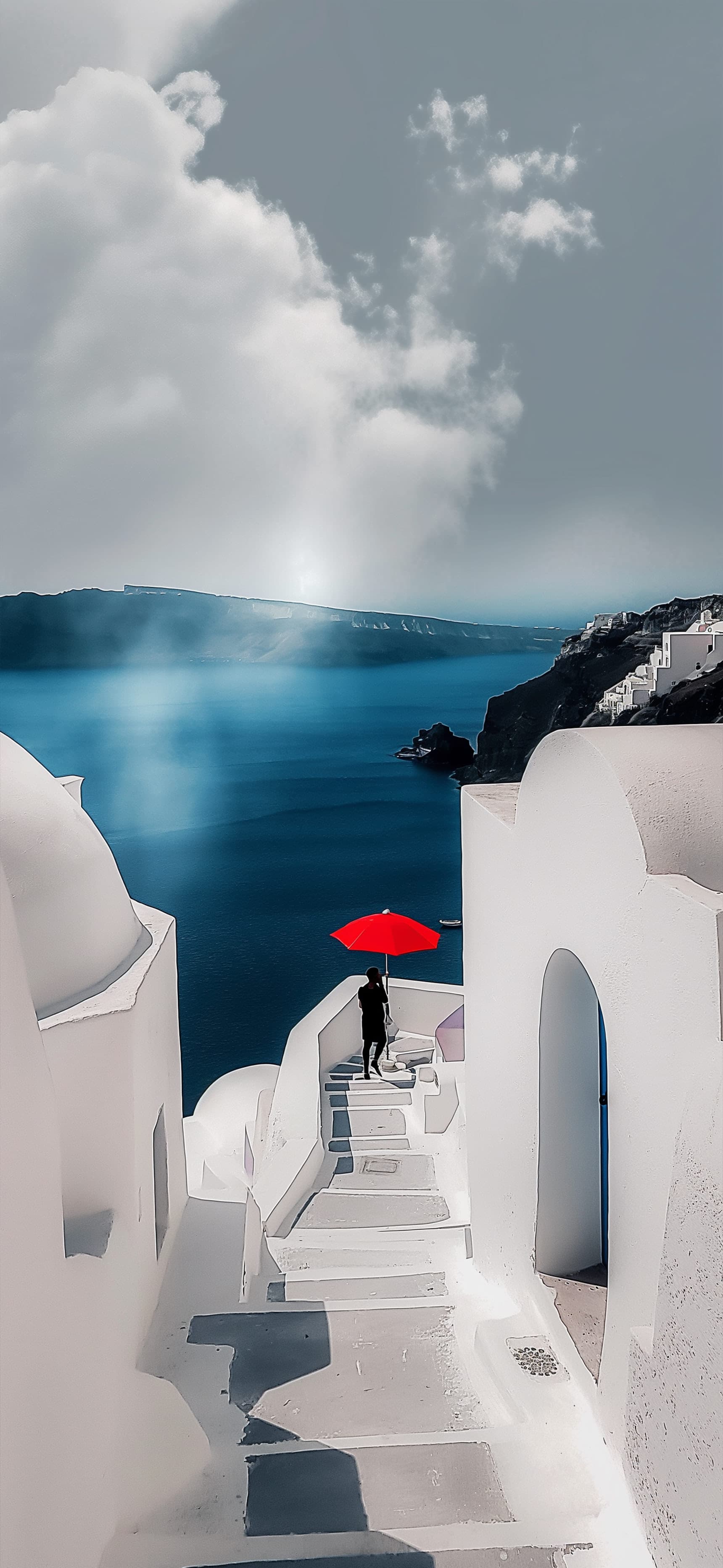 Santorini Seaside View - free phone wallpaper