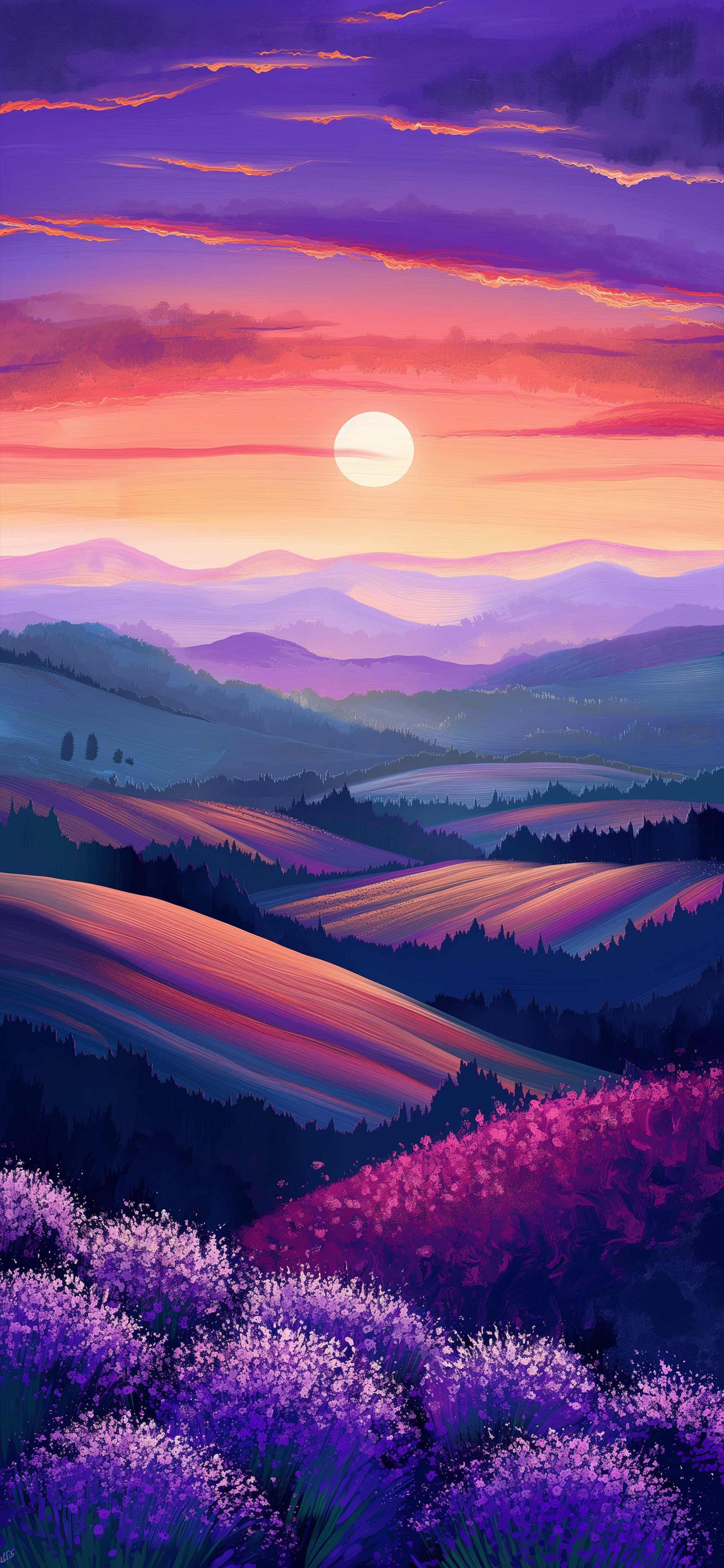 Lavender Valley Sunset - free phone wallpaper