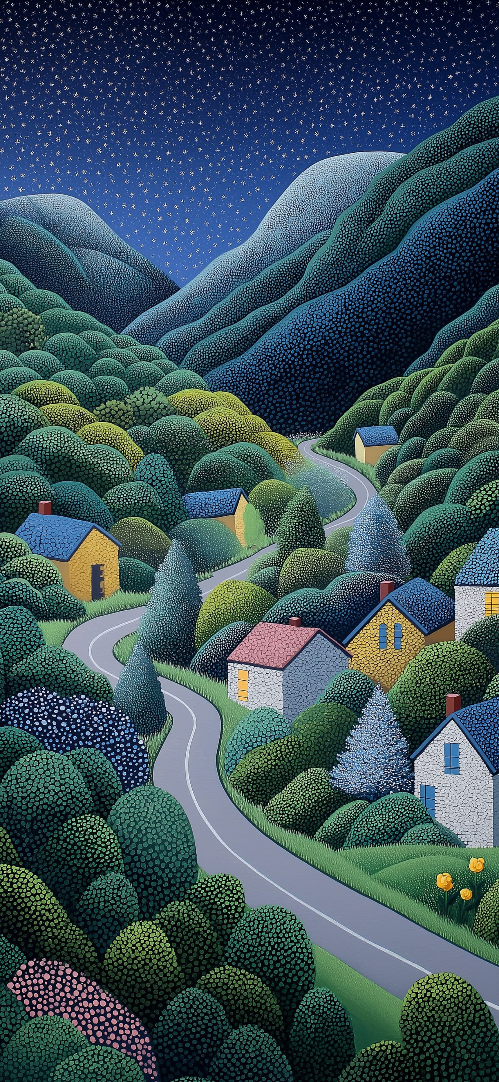 Starry Village Night - free phone wallpaper