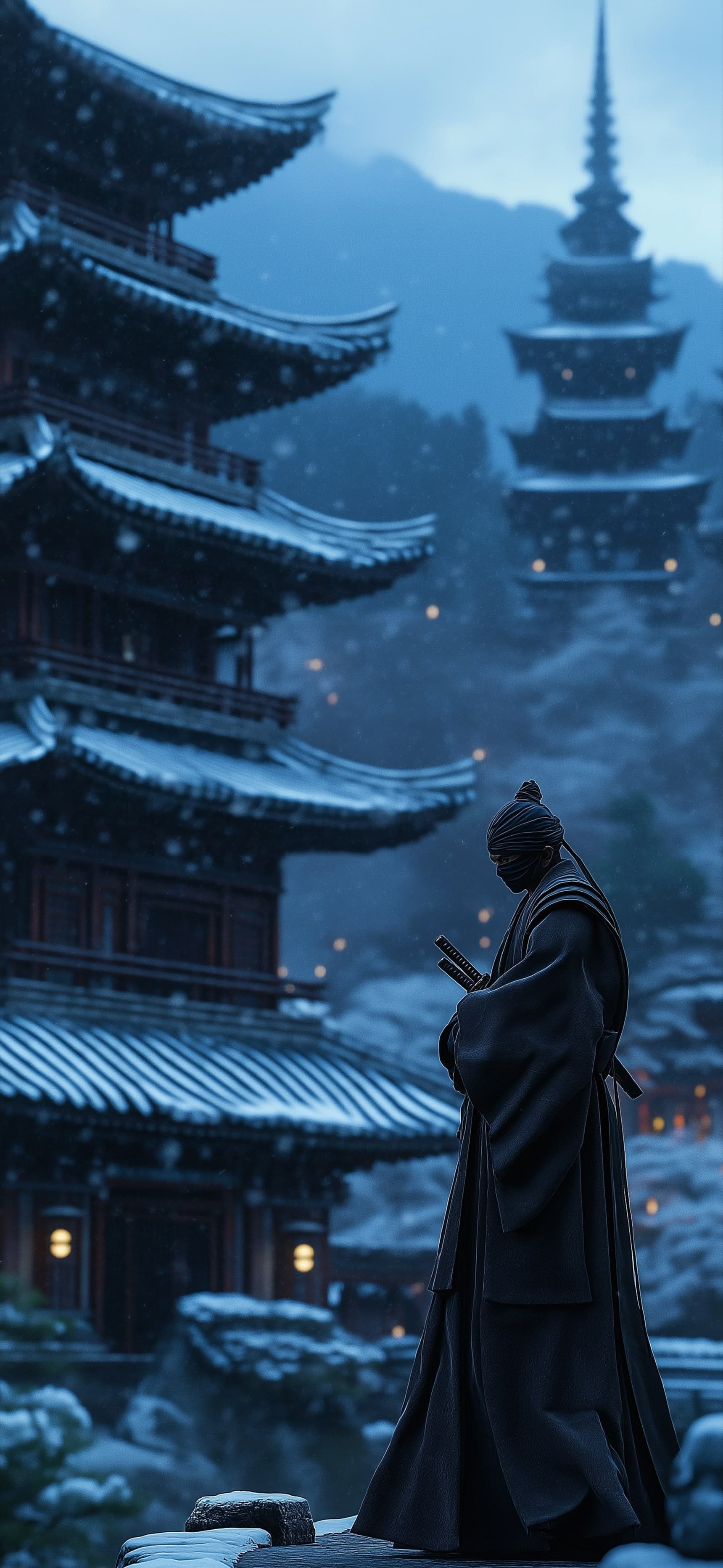 Winter Temple Guardian - free phone wallpaper