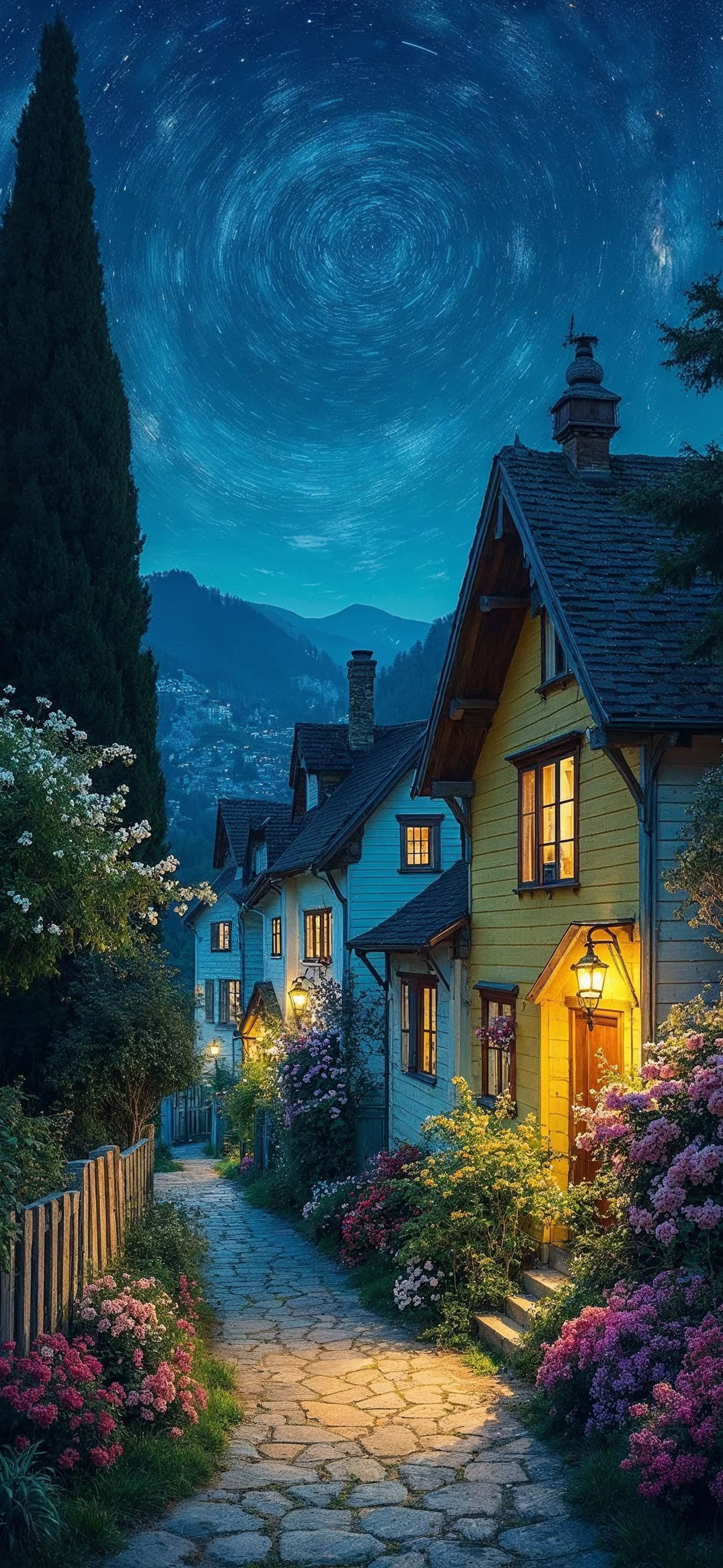 Starry Night Village - free phone wallpaper