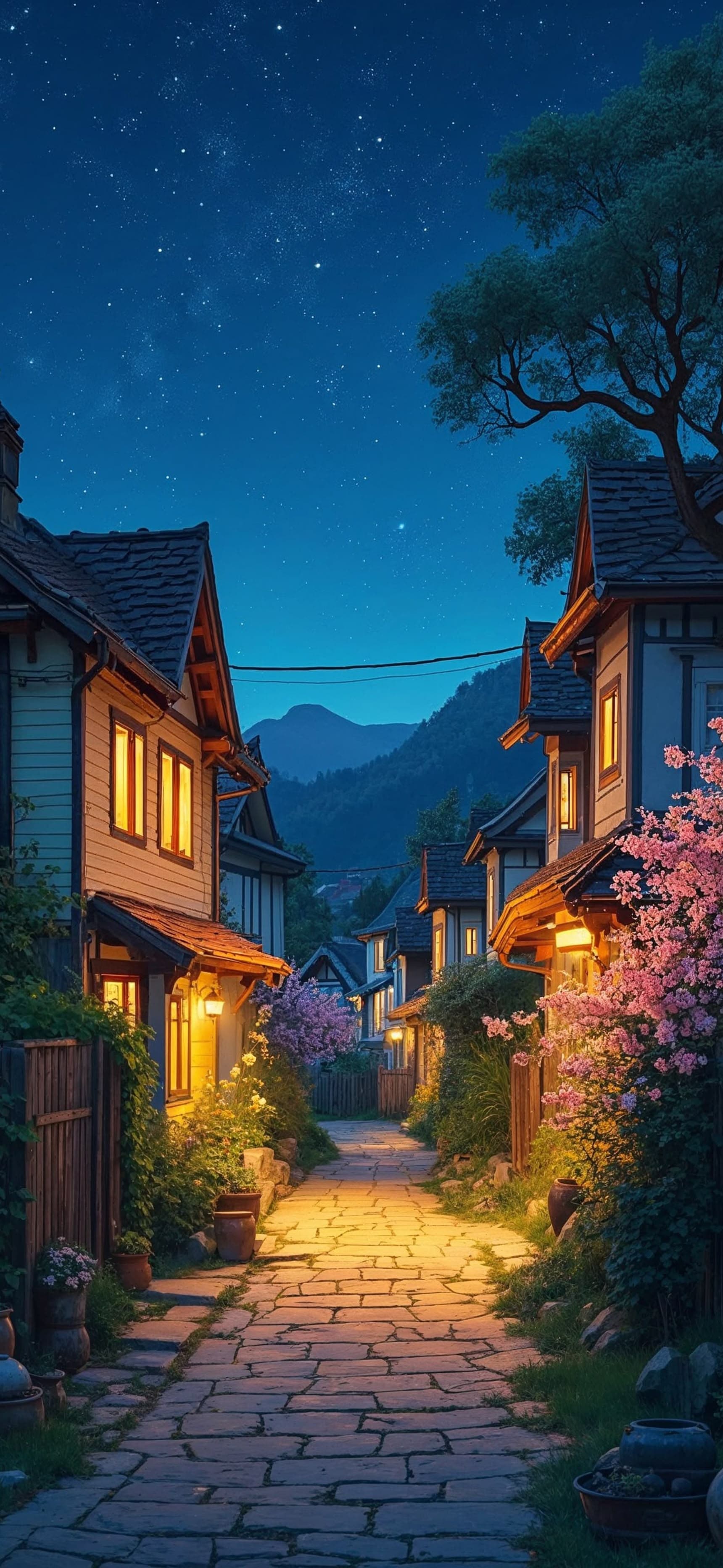 Cozy Village Night - free phone wallpaper