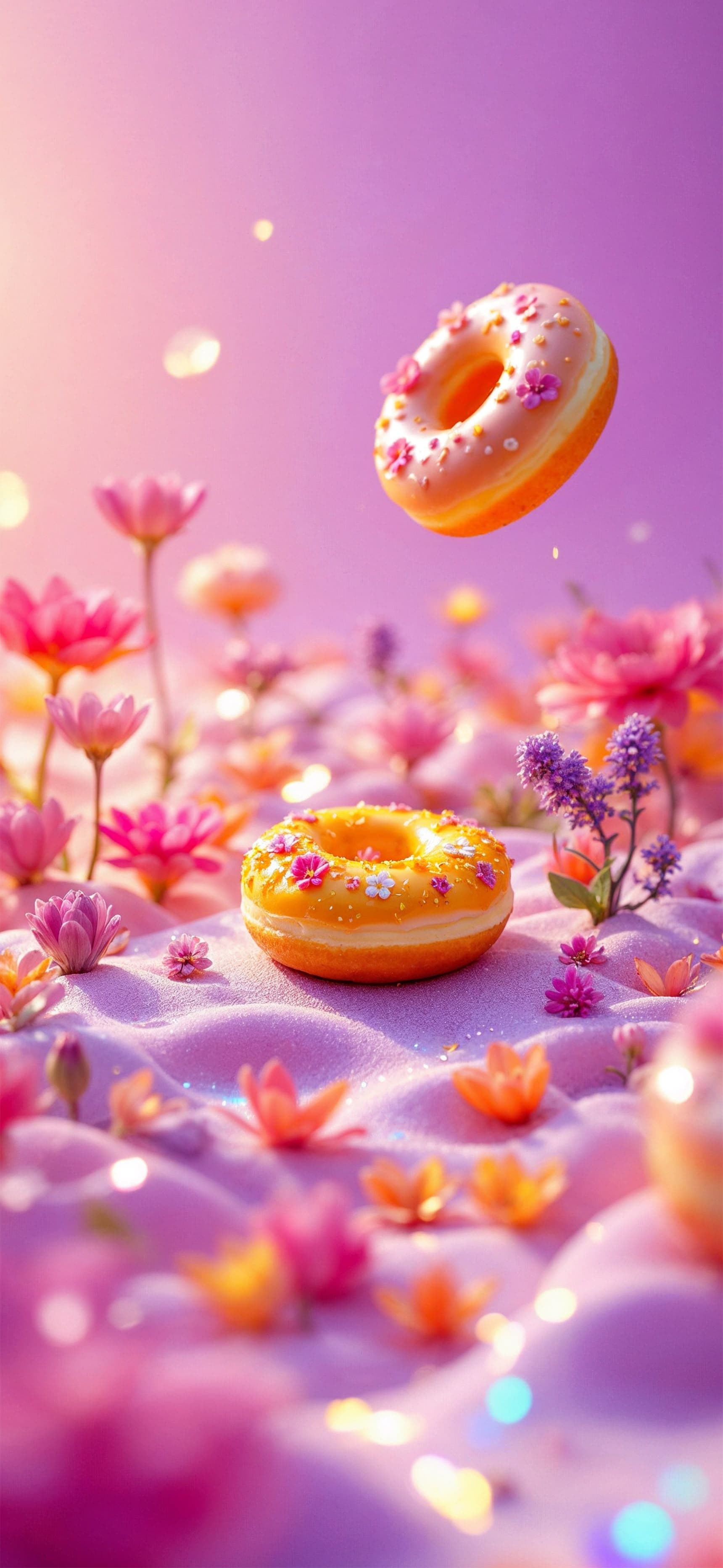 Floating Donut Flowers - free phone wallpaper