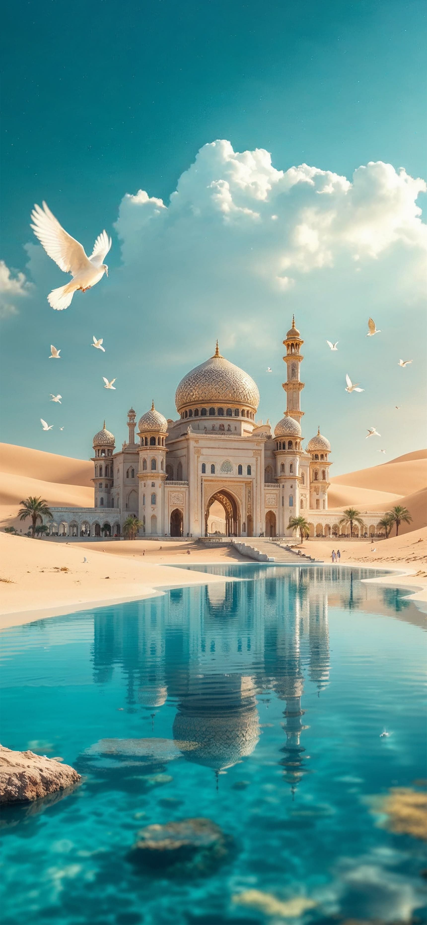 Desert Temple Reflection - free phone wallpaper