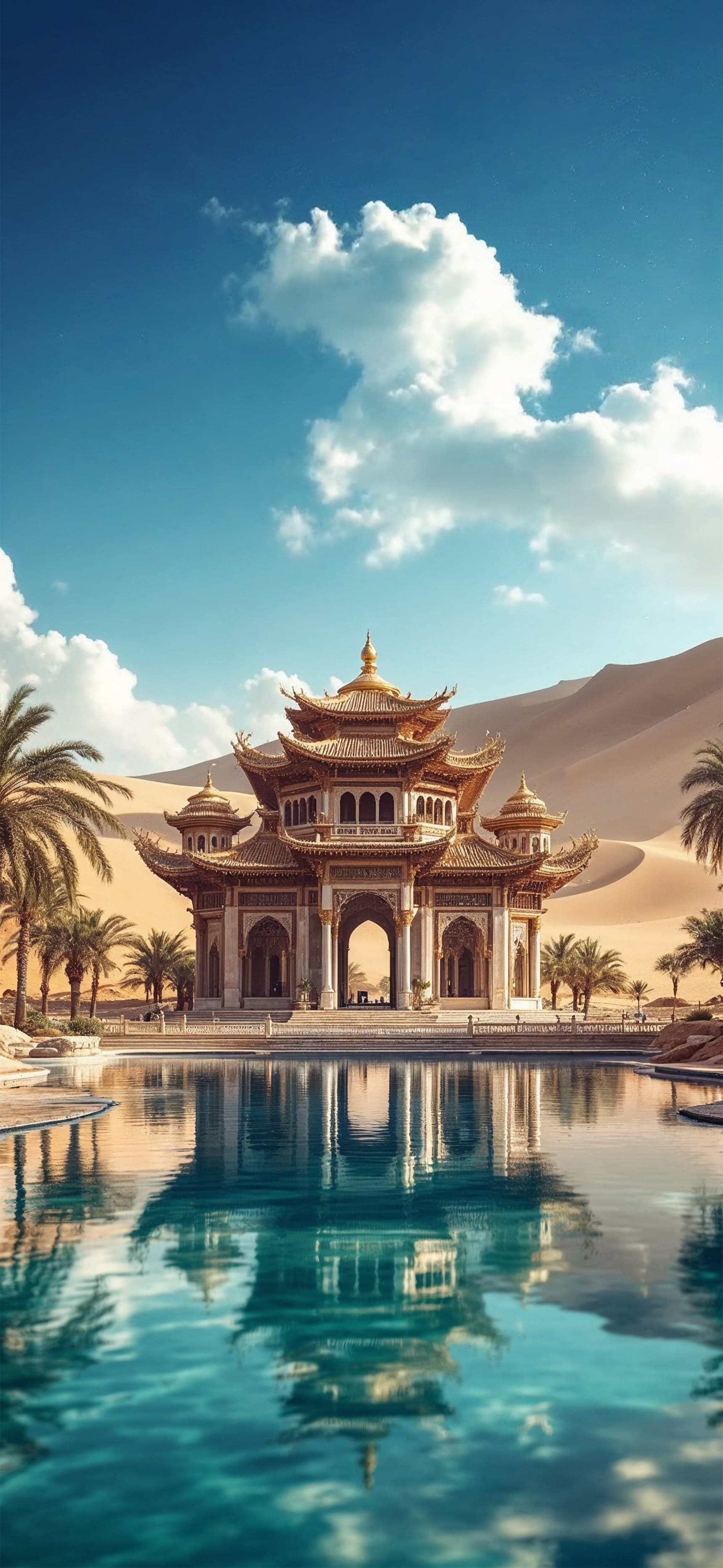 Desert Oasis Temple - free phone wallpaper