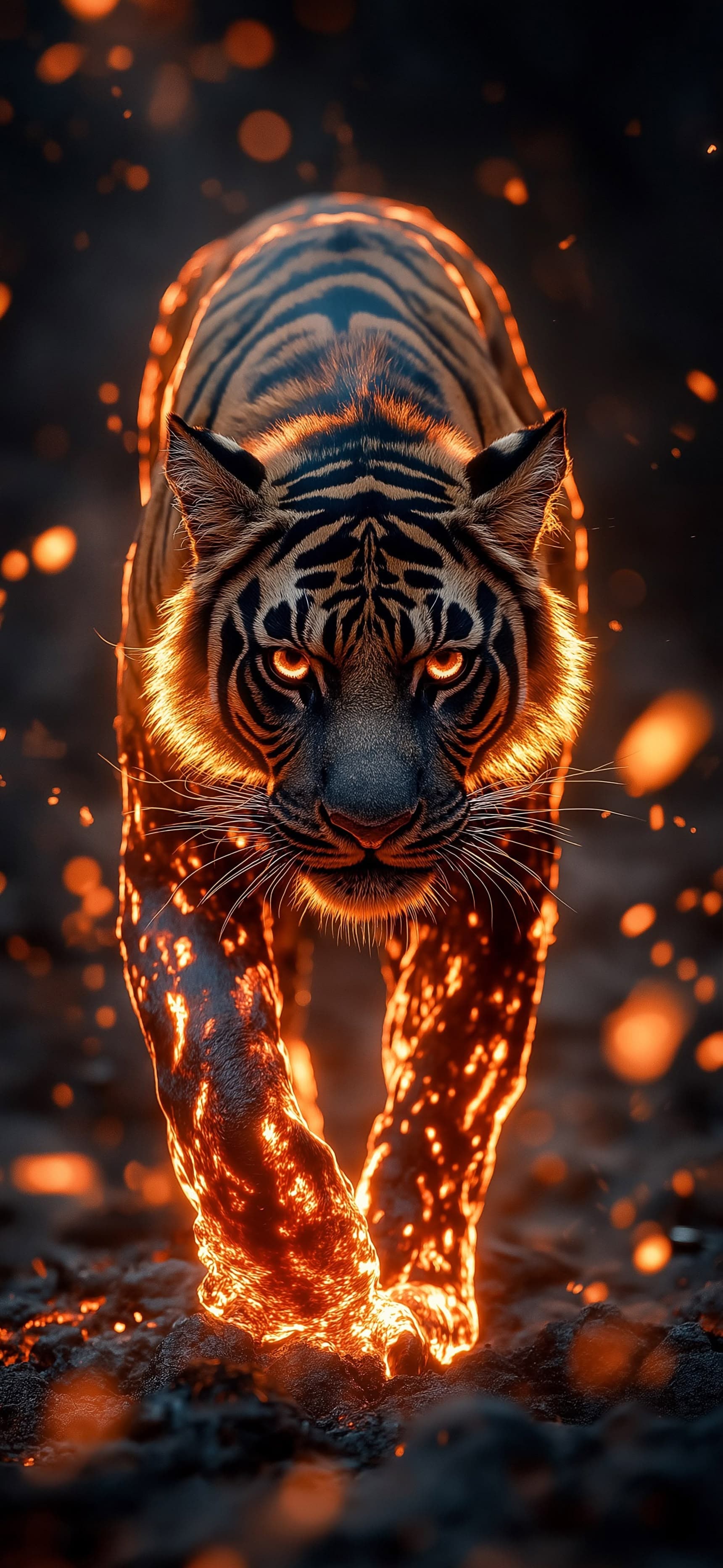 Fiery Tiger Stroll - free phone wallpaper