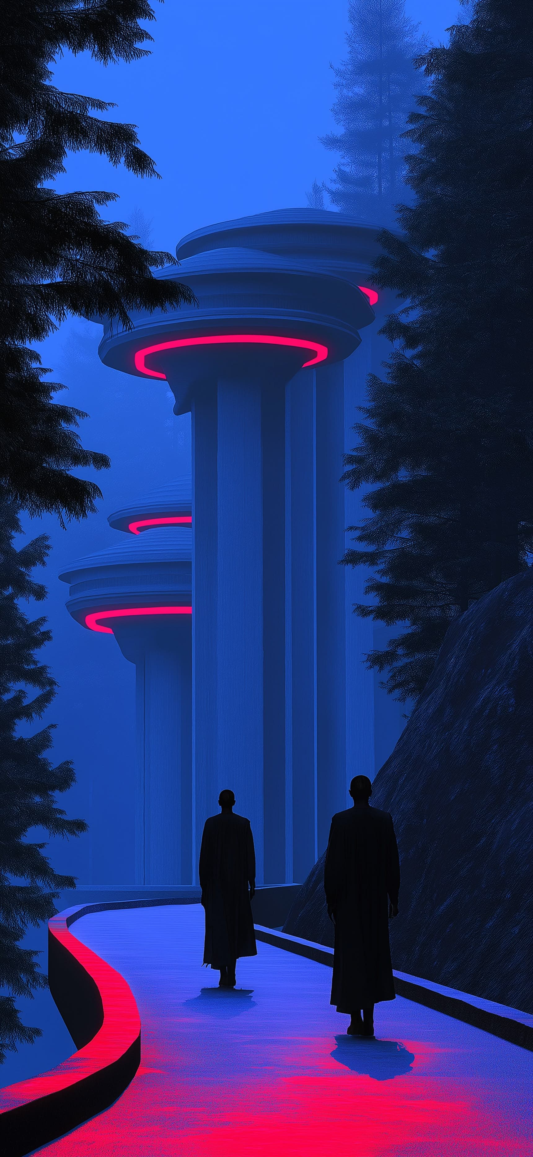 Neon Pathway Pillars - free phone wallpaper