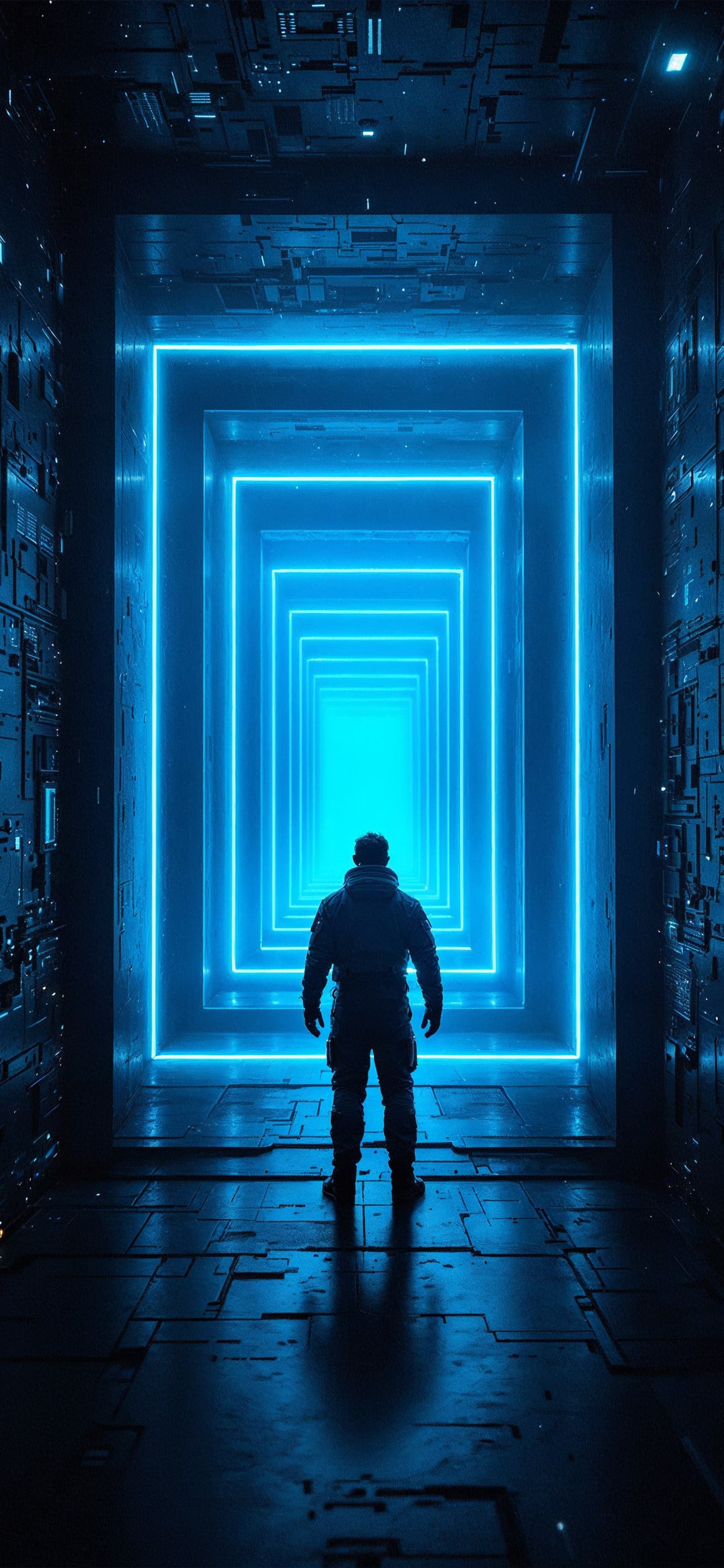 Neon Corridor Walker - free phone wallpaper