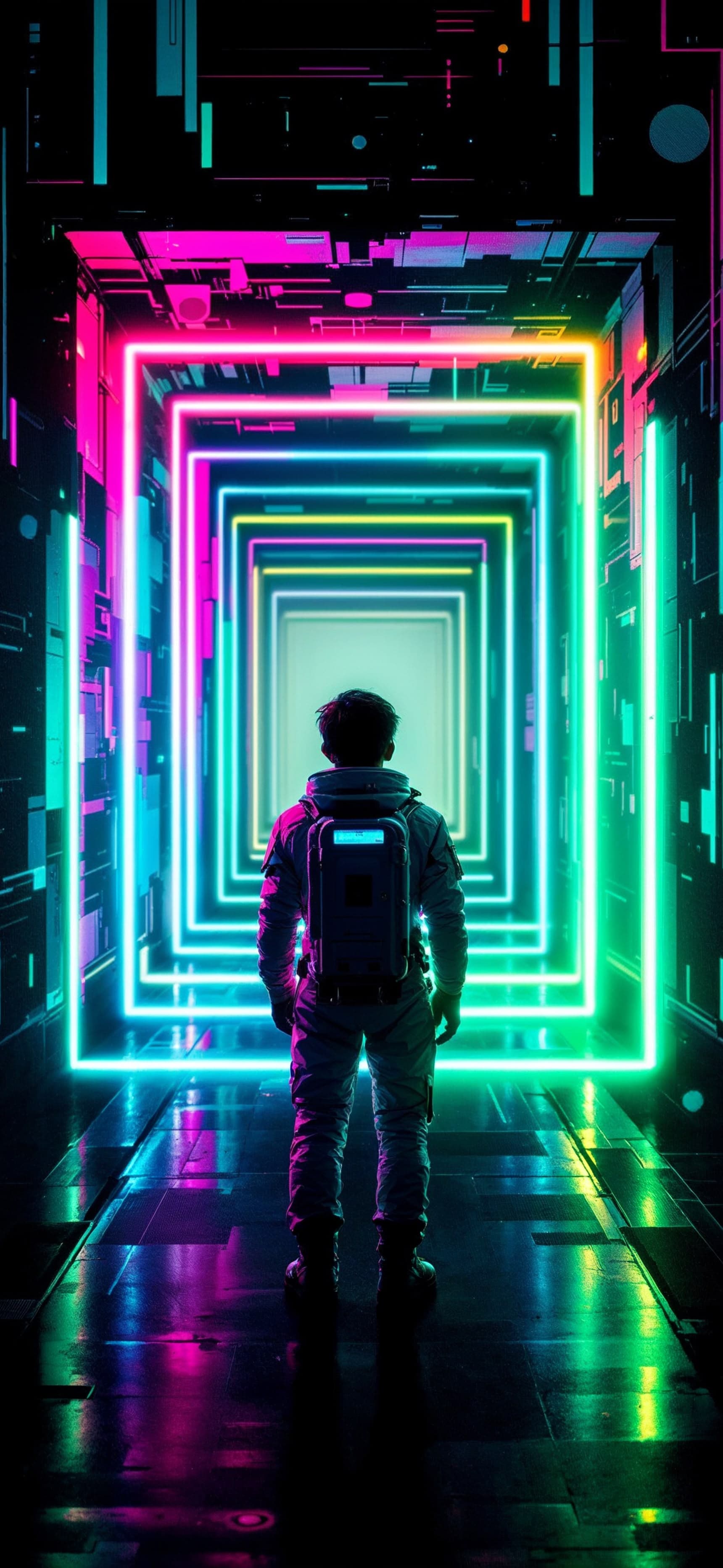 Neon Cyberpunk Corridor - free phone wallpaper