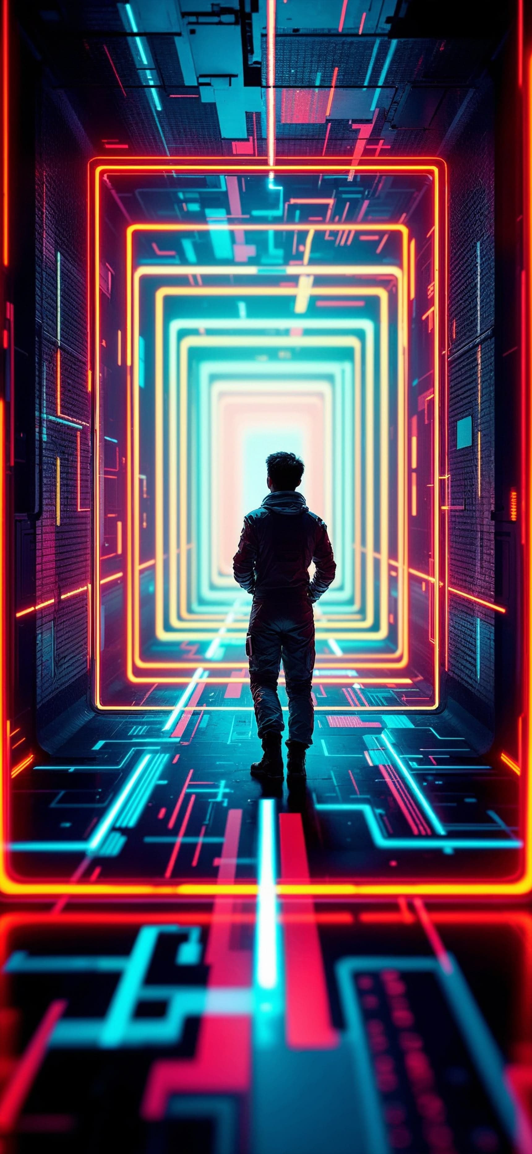 Cyberpunk Light Tunnel - free phone wallpaper