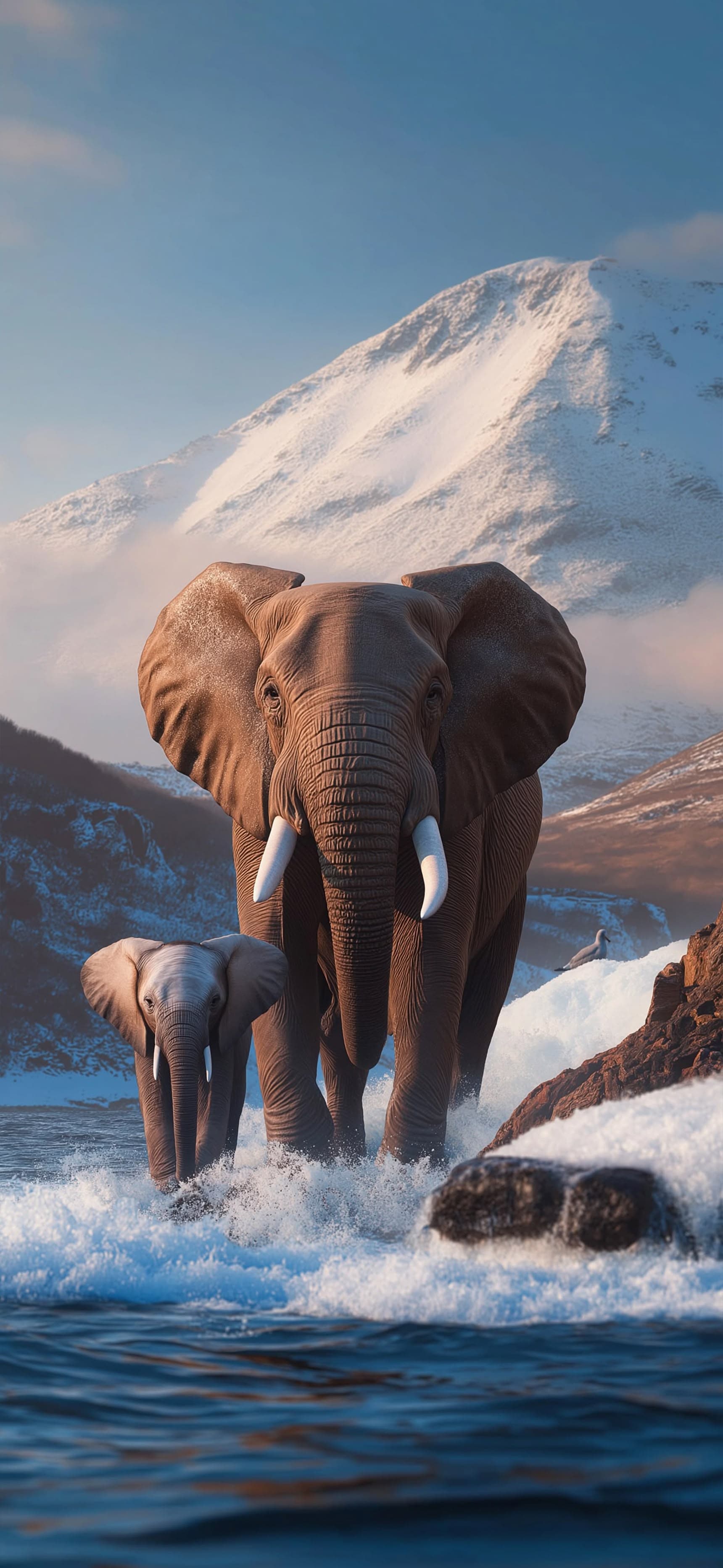 Elephant Winter Crossing - free phone wallpaper