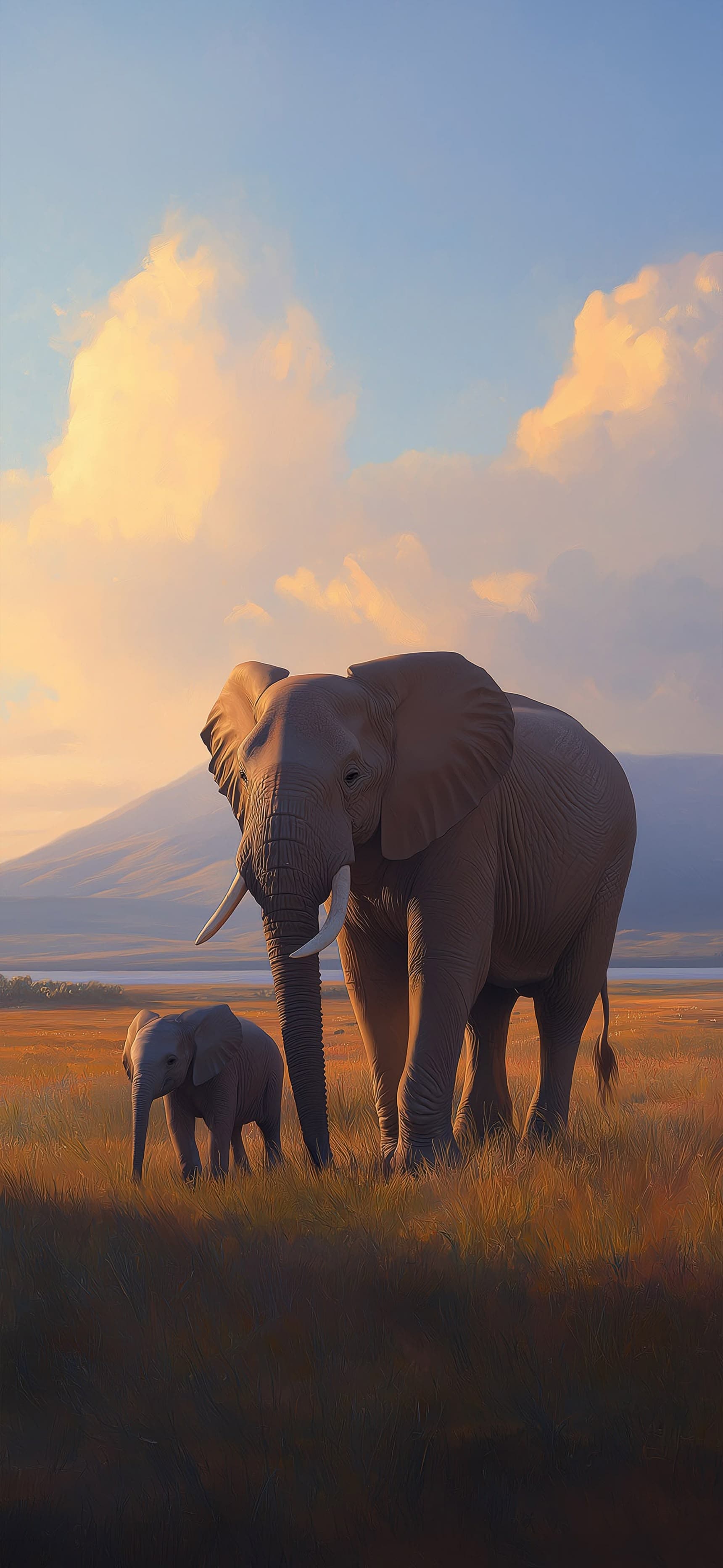 Elephant Family Sunset - free phone wallpaper