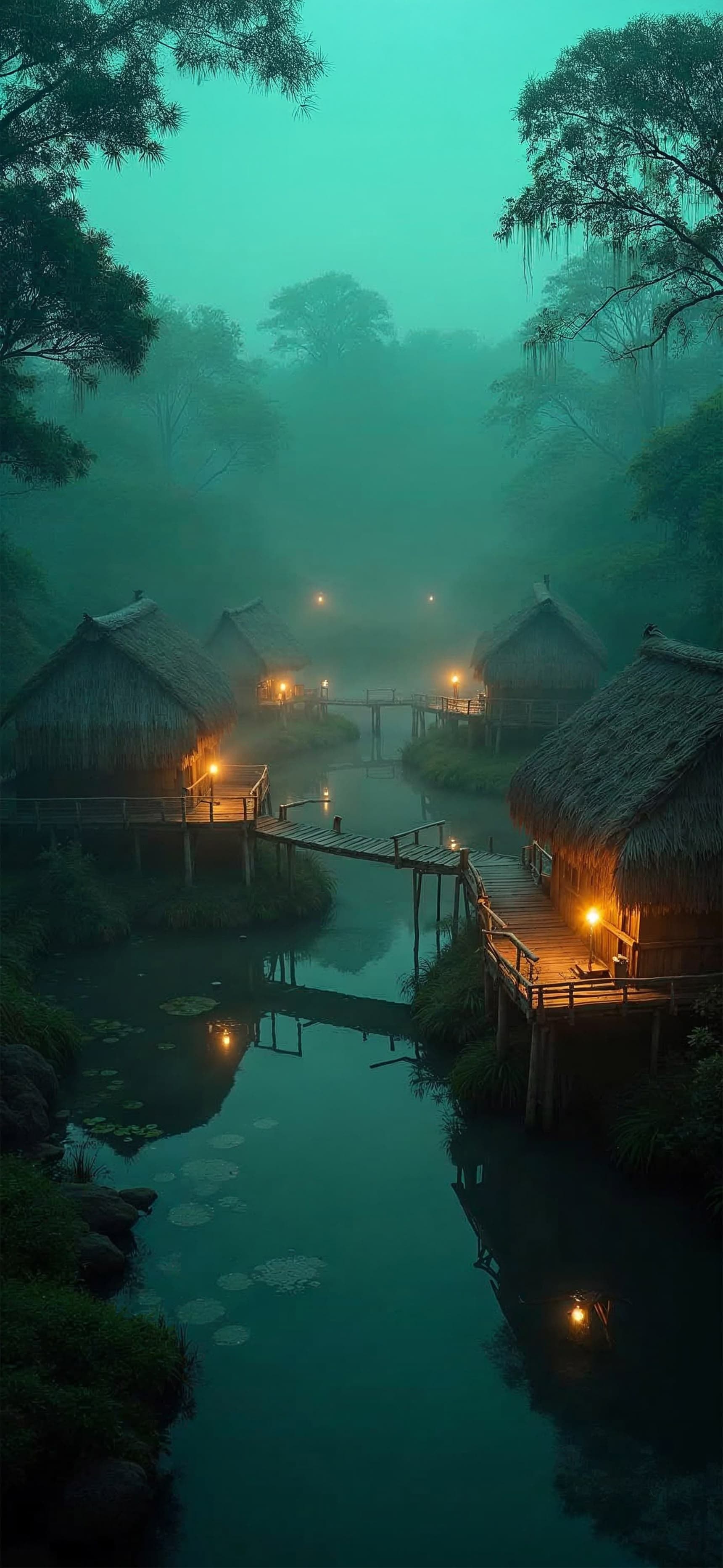 Foggy Village Scene - free phone wallpaper