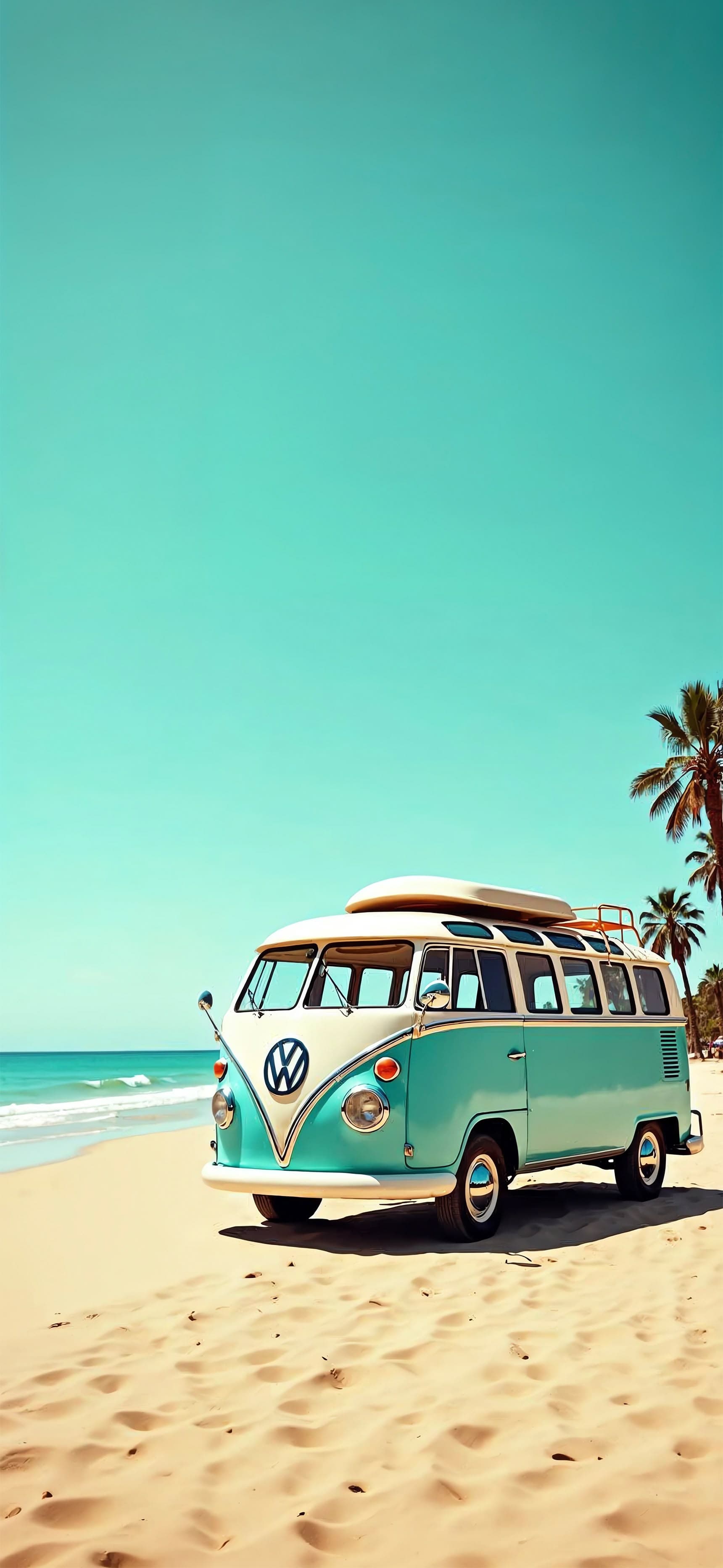 Beach Van Scene - free phone wallpaper