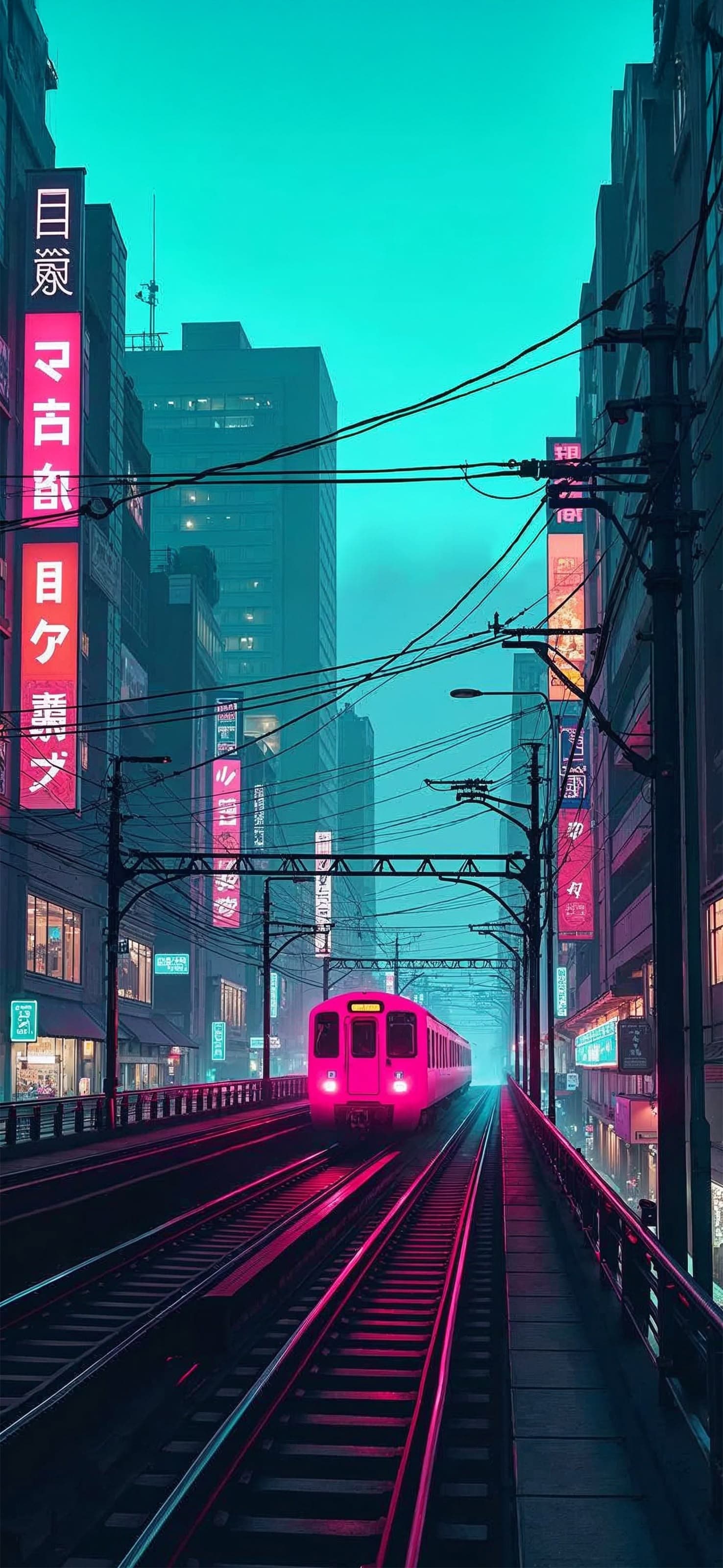Neon City Train - free phone wallpaper