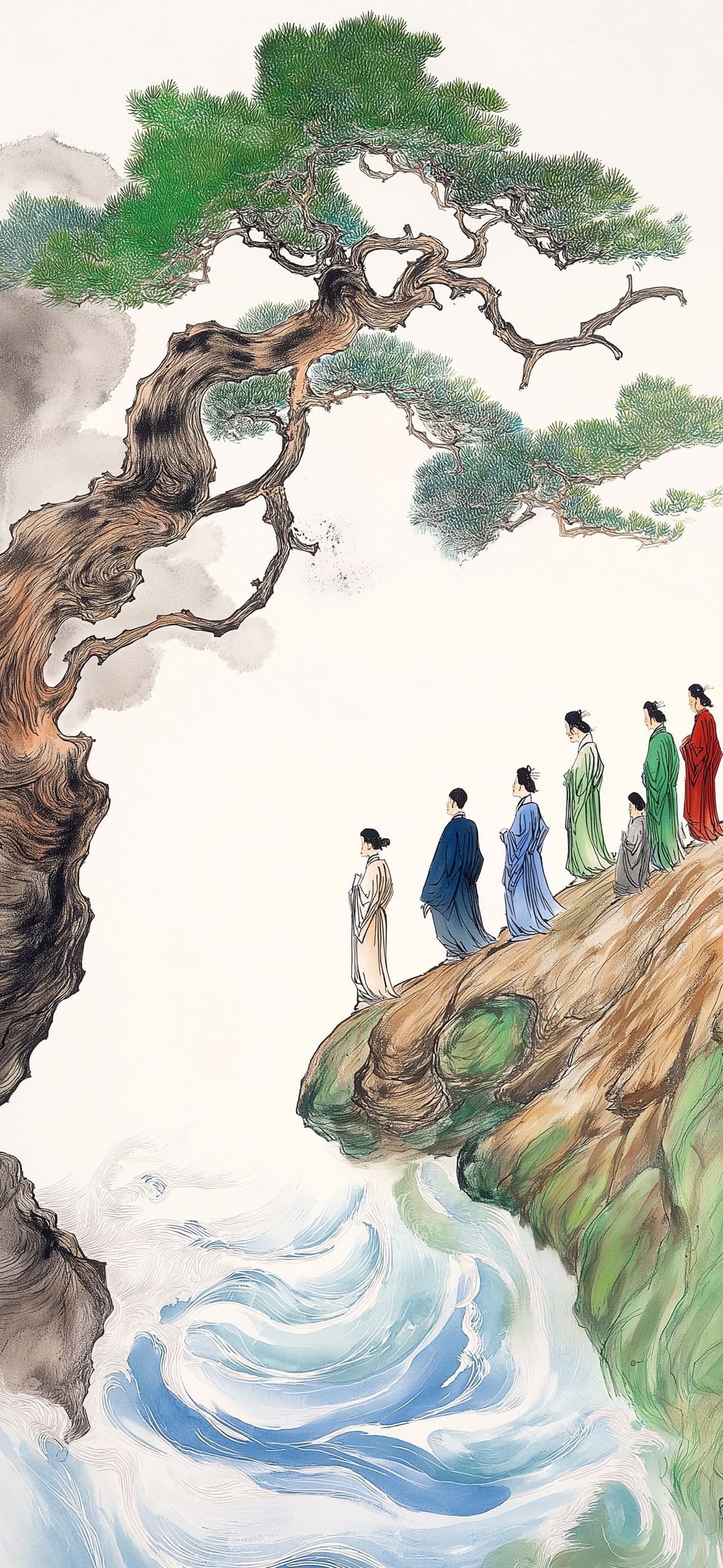 Cliffside Asian Figures - free phone wallpaper