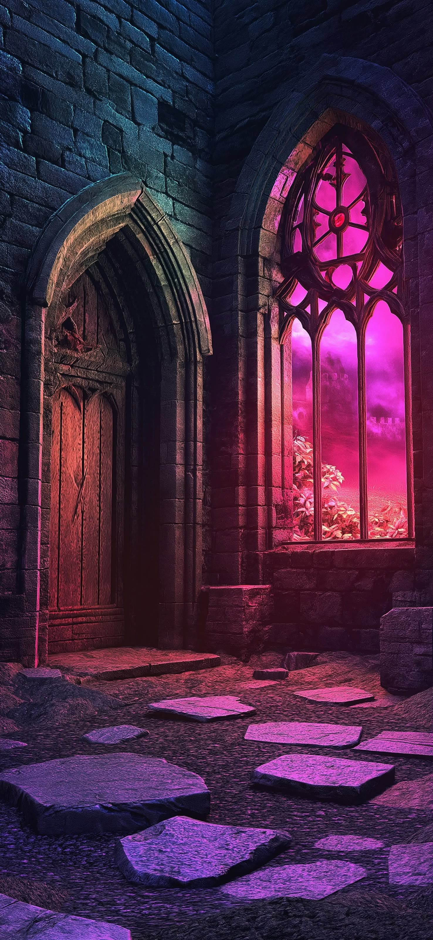 Gothic Window Scene - free phone wallpaper