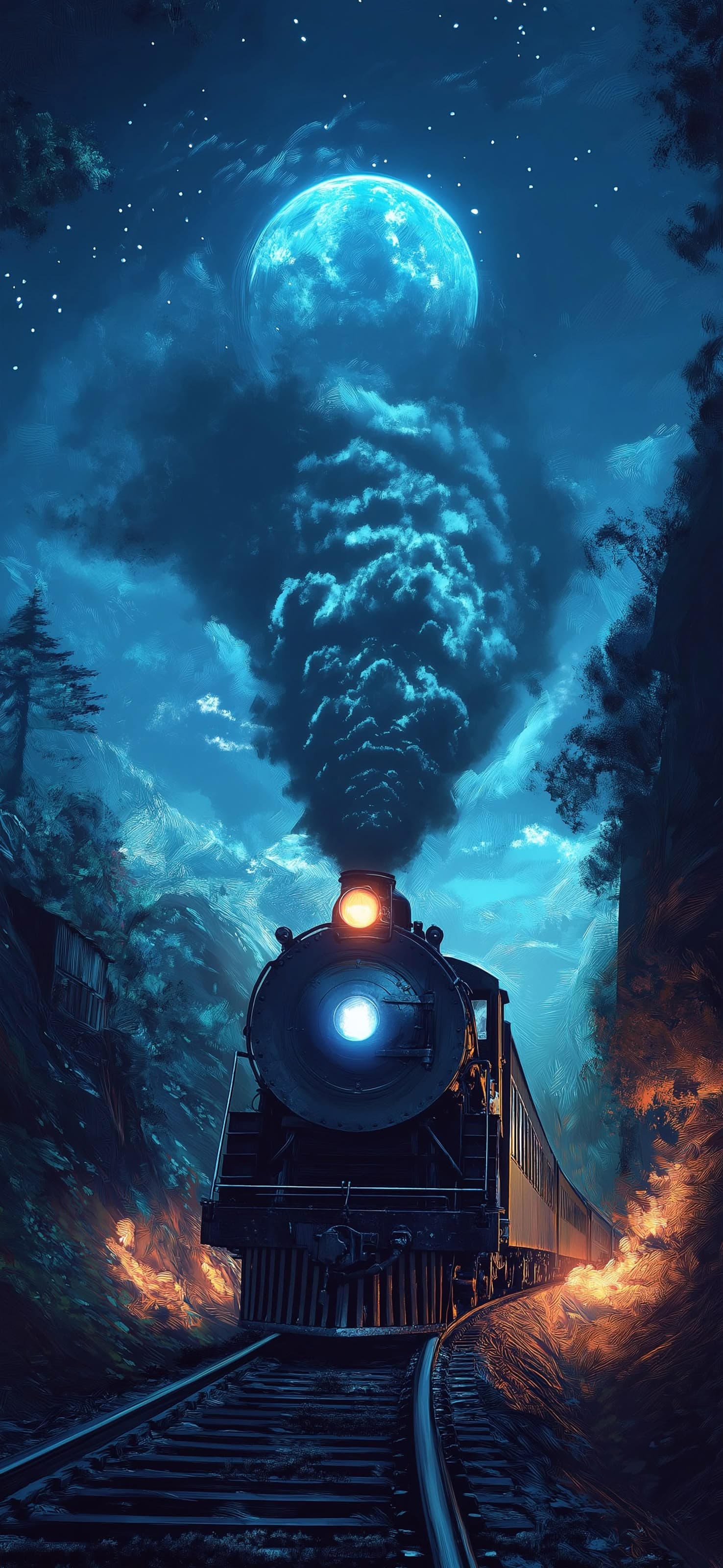 Moonlit Train Journey - free phone wallpaper