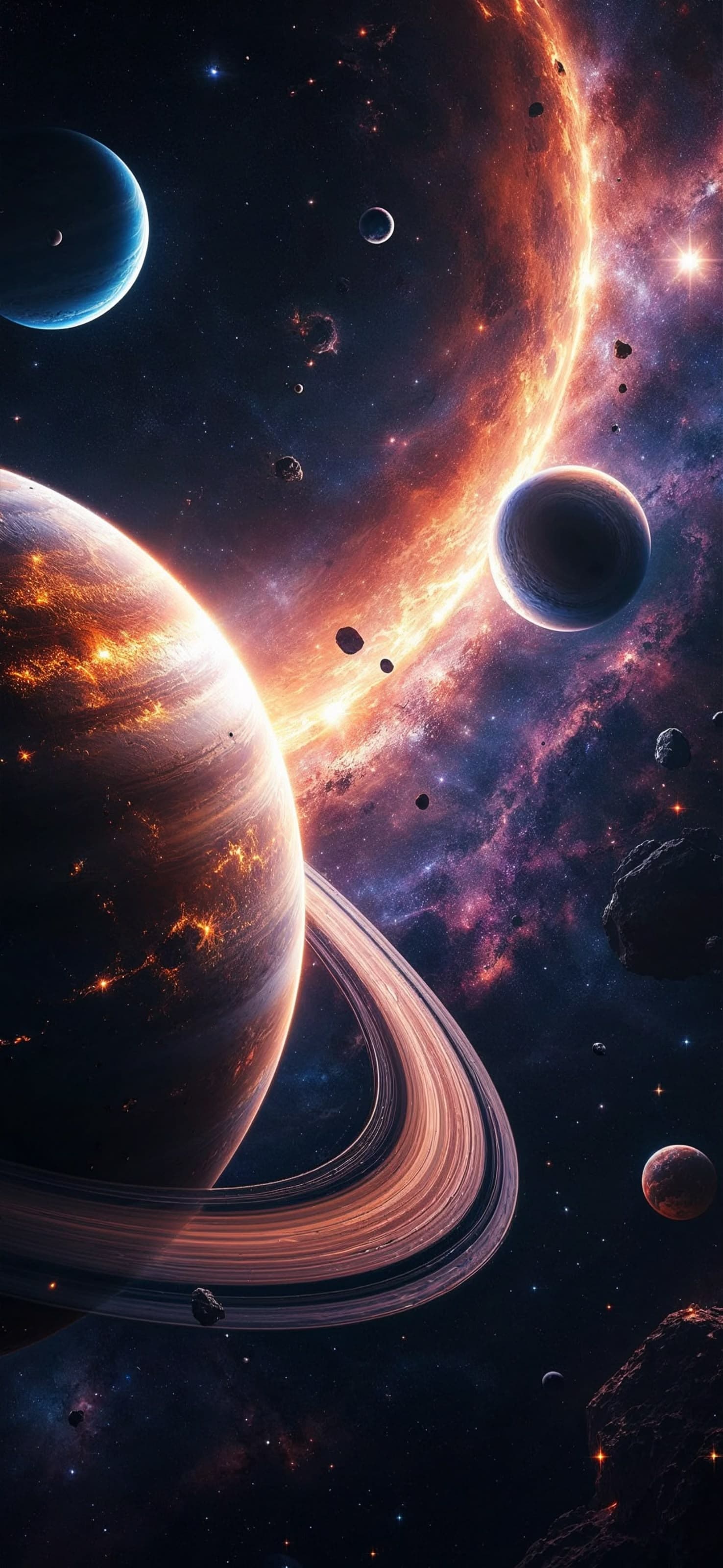 Cosmic Planetary Rings - free phone wallpaper