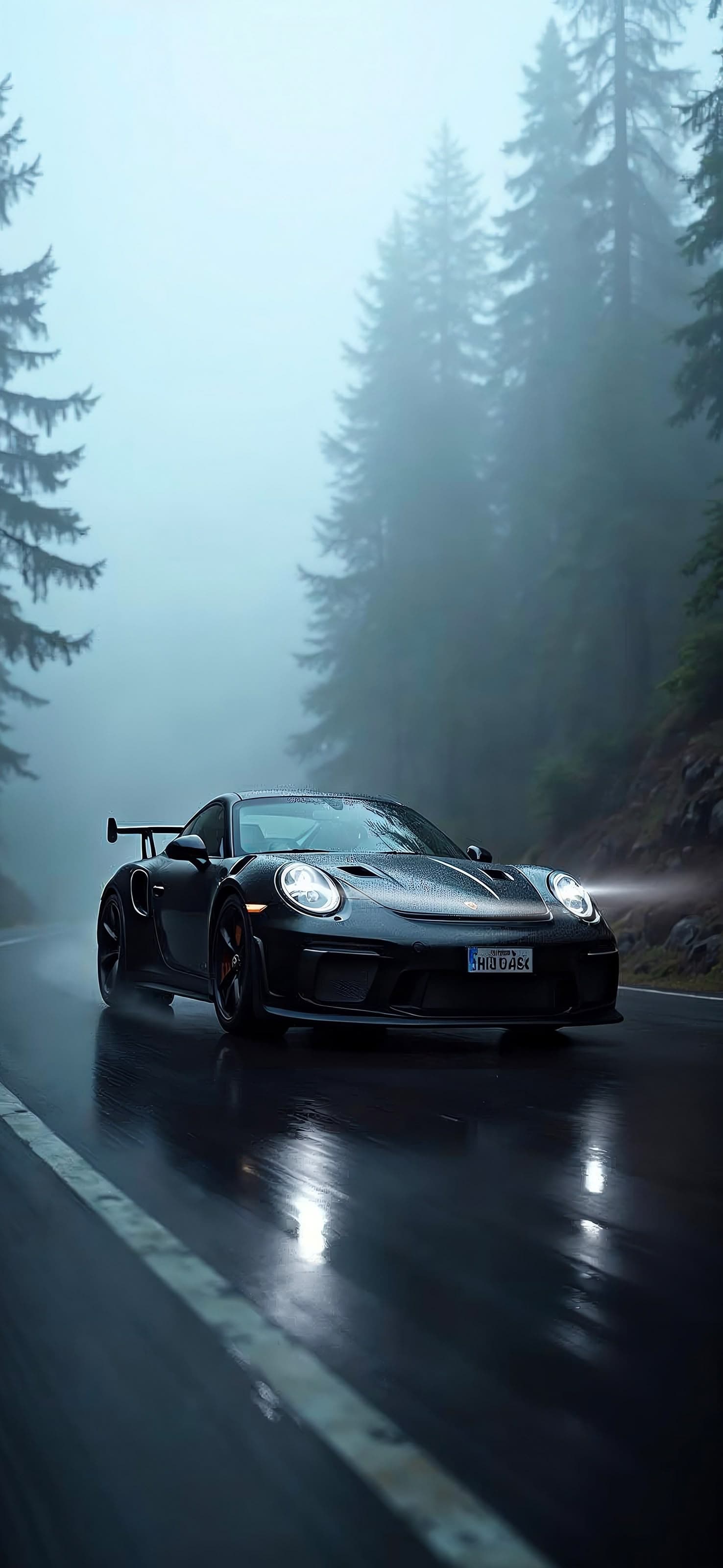 Misty Porsche Road - free phone wallpaper