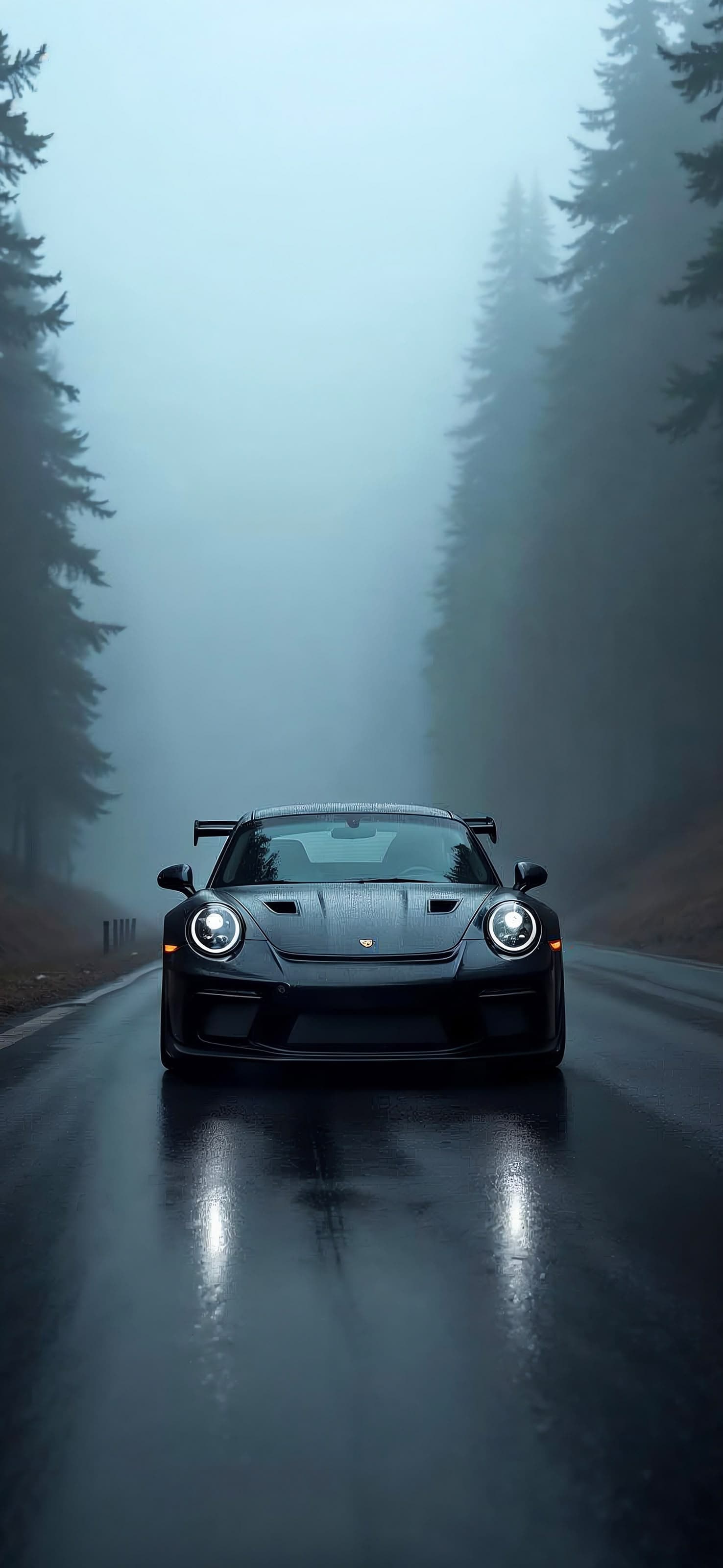 Foggy Porsche Drive - free phone wallpaper
