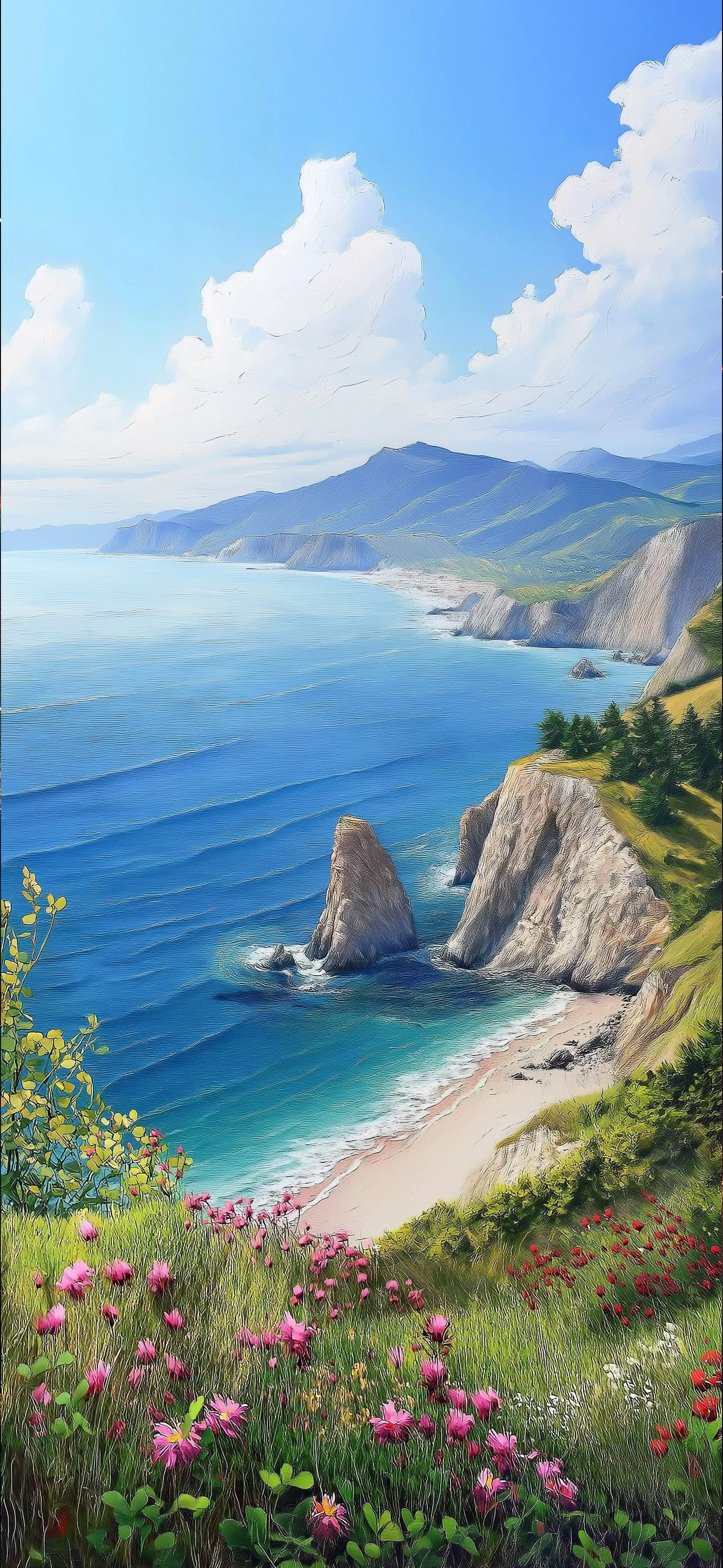 Coastal Flower Vista - free phone wallpaper