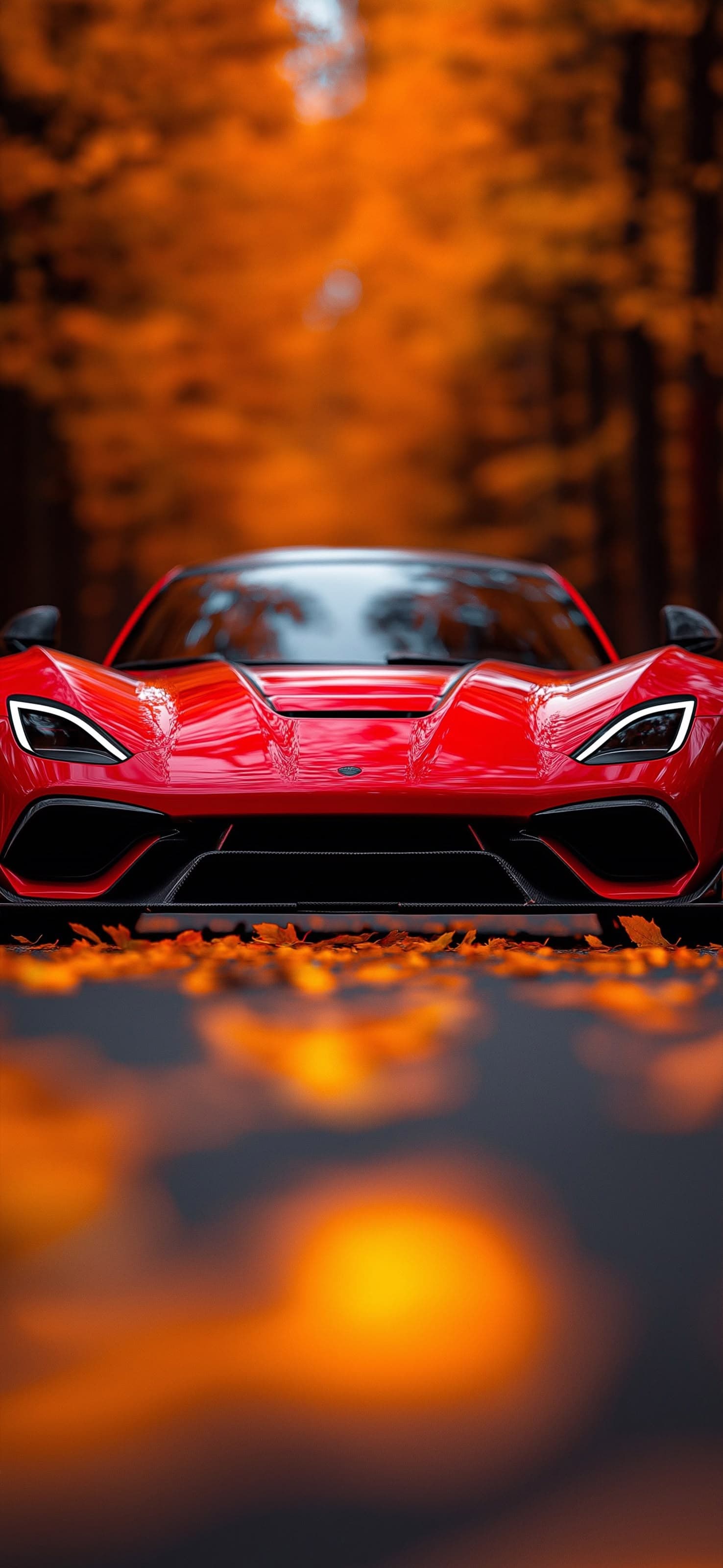 Red Car Autumn - free phone wallpaper