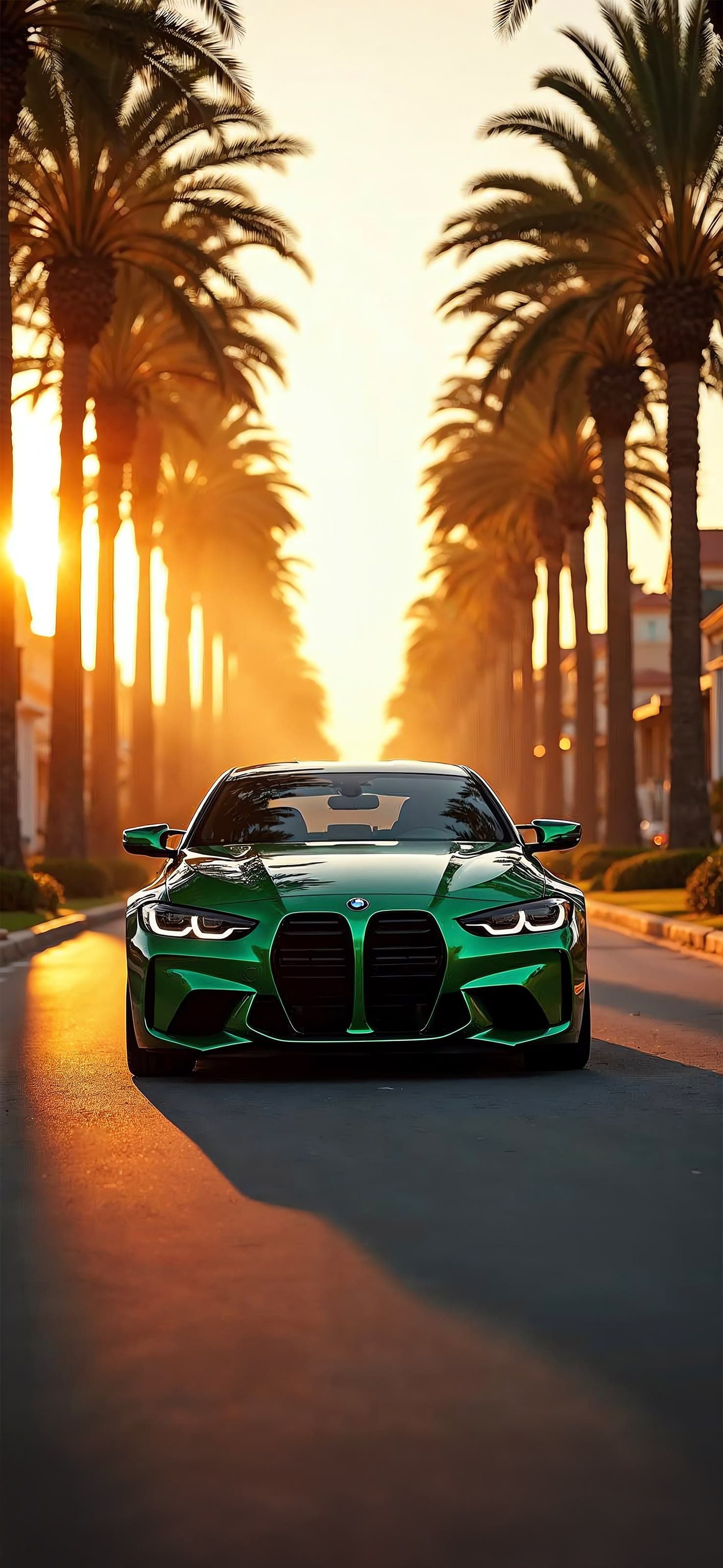 Green BMW Sunset - free phone wallpaper