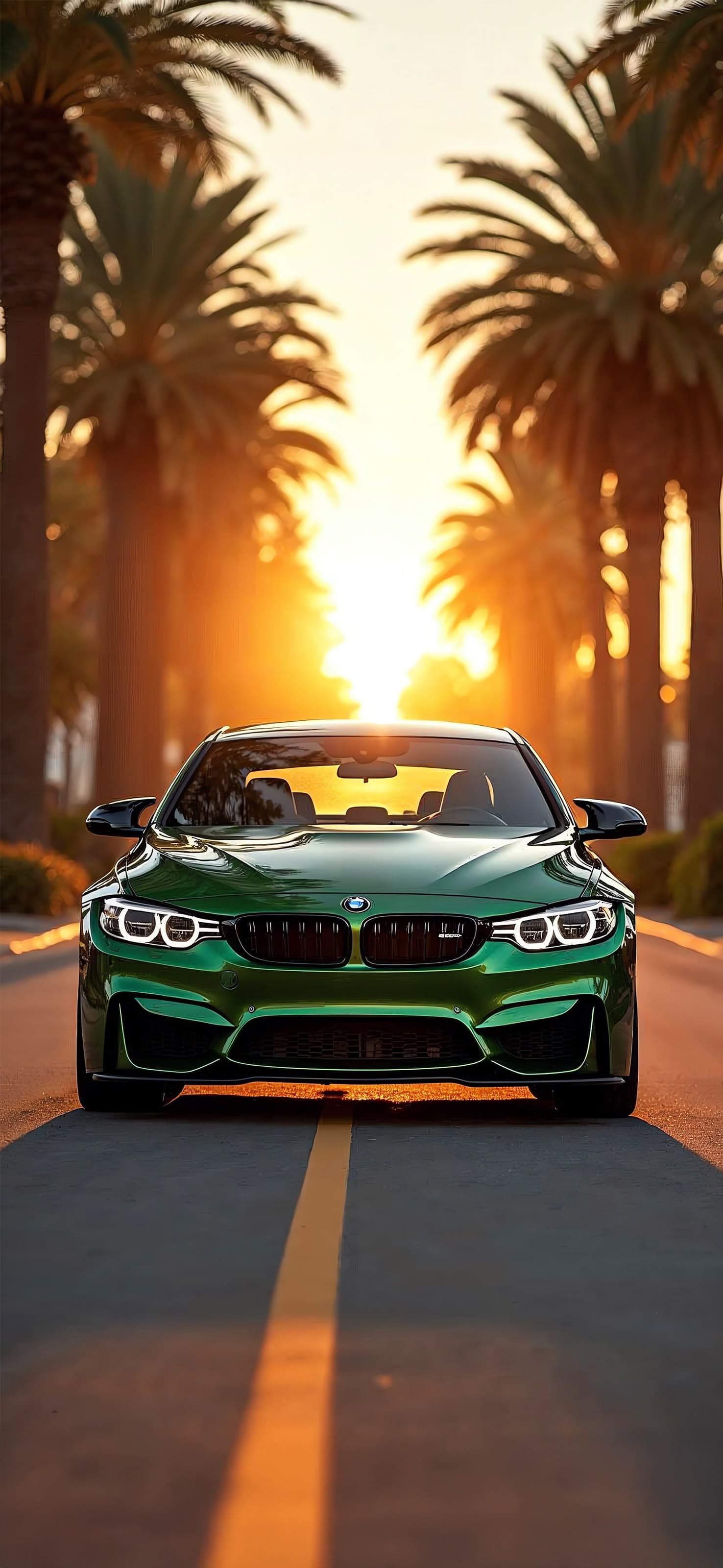 Green BMW Sunset - free phone wallpaper