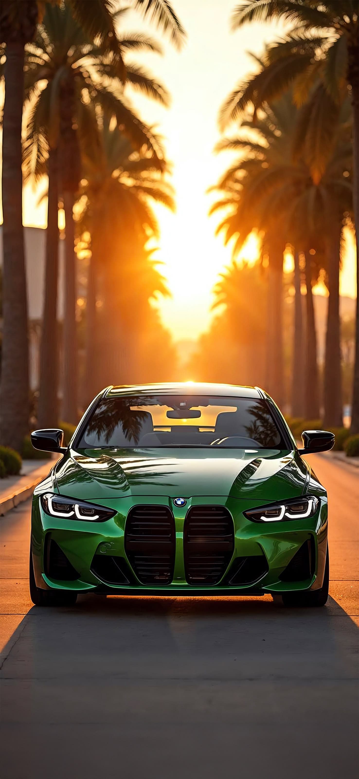 Green BMW Sunset - free phone wallpaper