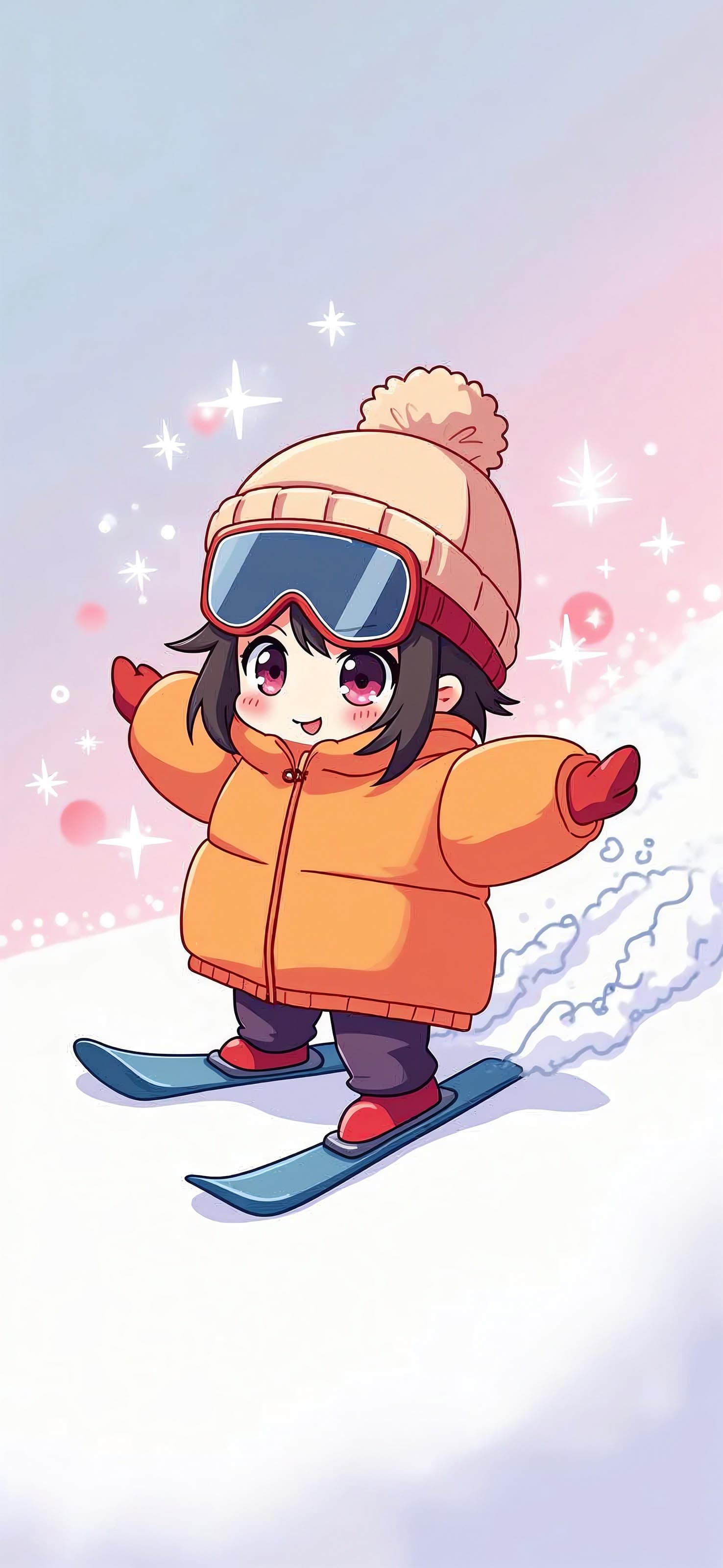 Skiing Anime Girl - free phone wallpaper