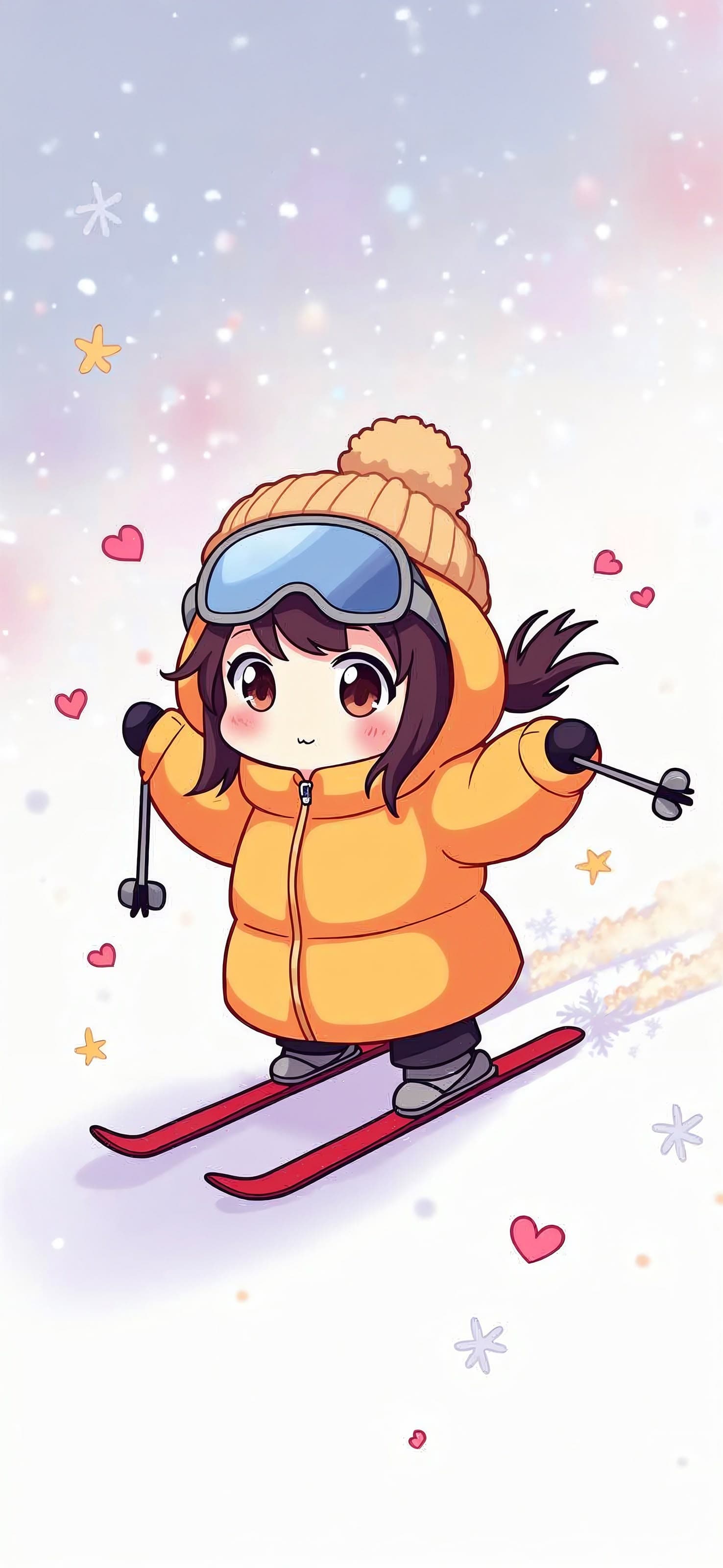 Skiing Anime Girl - free phone wallpaper