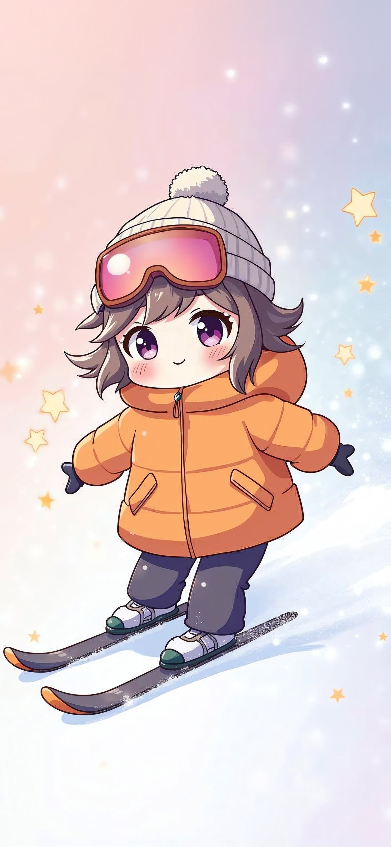 Skiing Anime Girl - free phone wallpaper