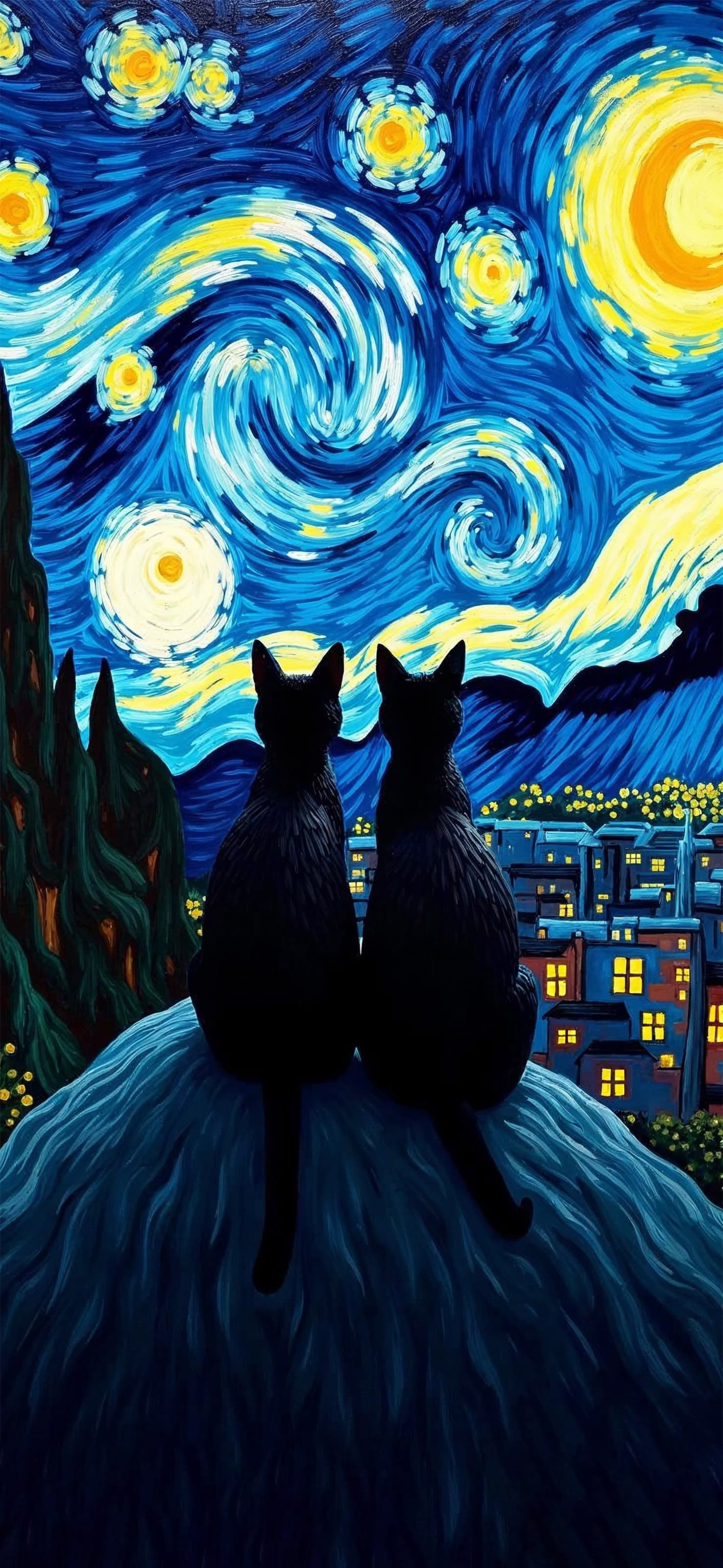 Starry Night Cats - free phone wallpaper