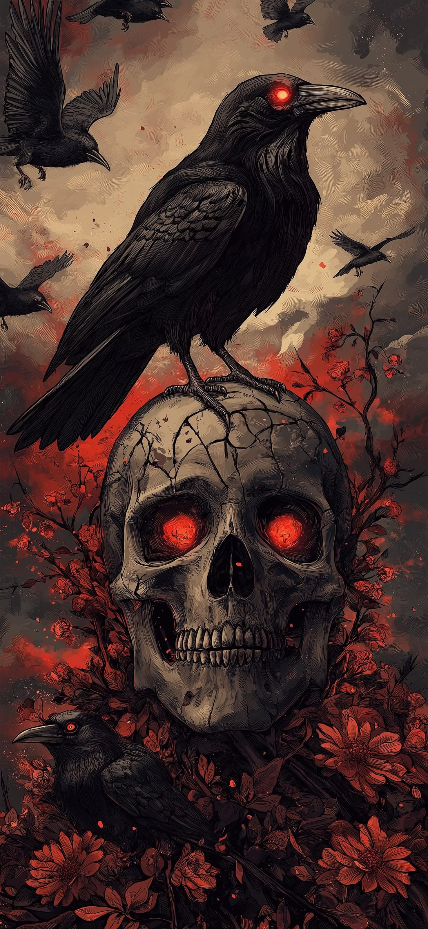 Gothic Raven Skull - free phone wallpaper