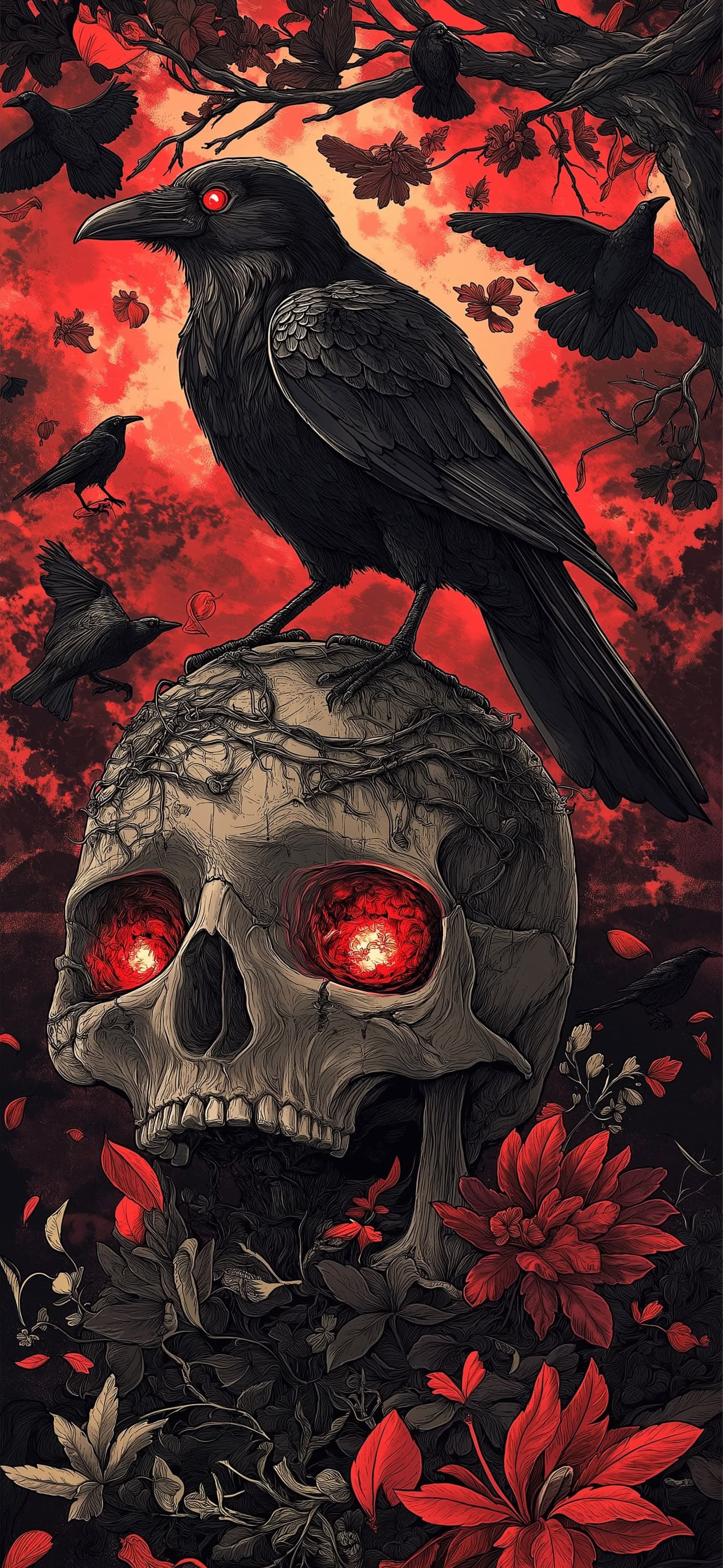 Crimson Raven Perch - free phone wallpaper
