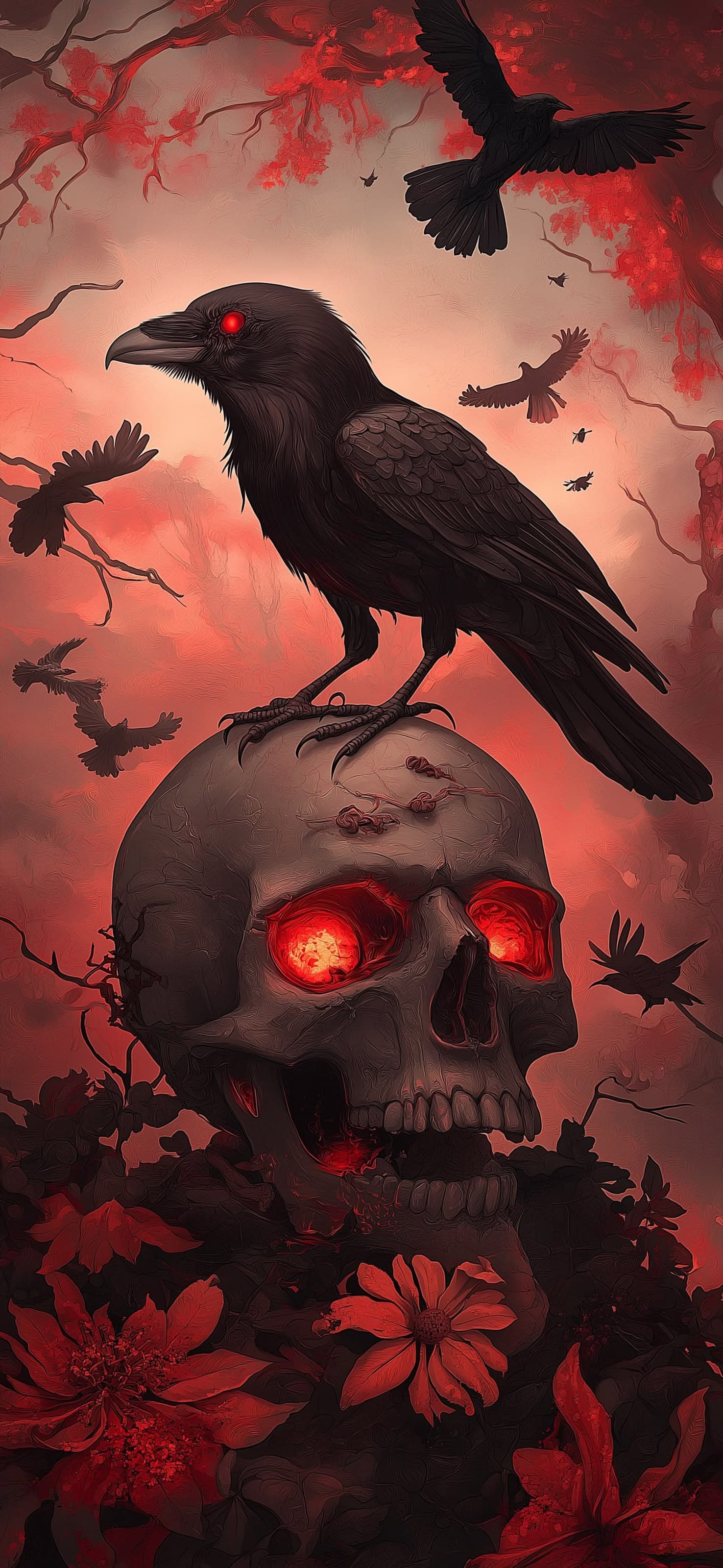 Raven Skull Horror - free phone wallpaper