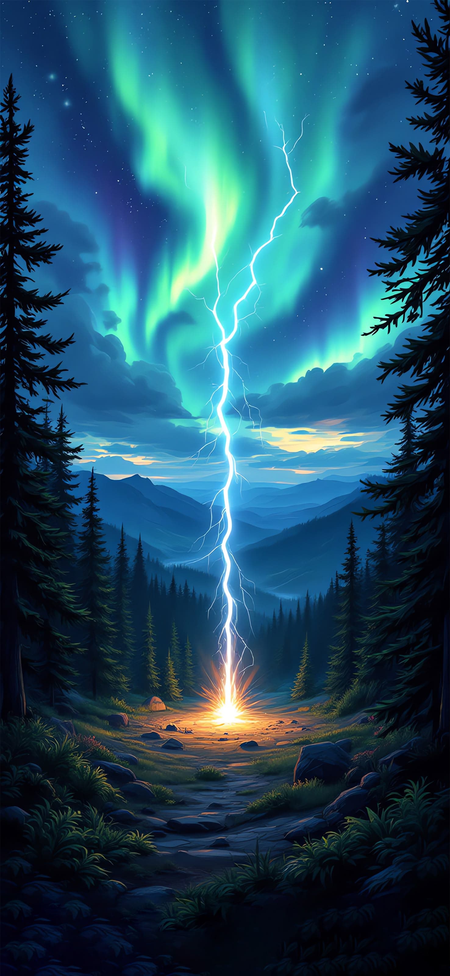 Lightning in Forest - free phone wallpaper