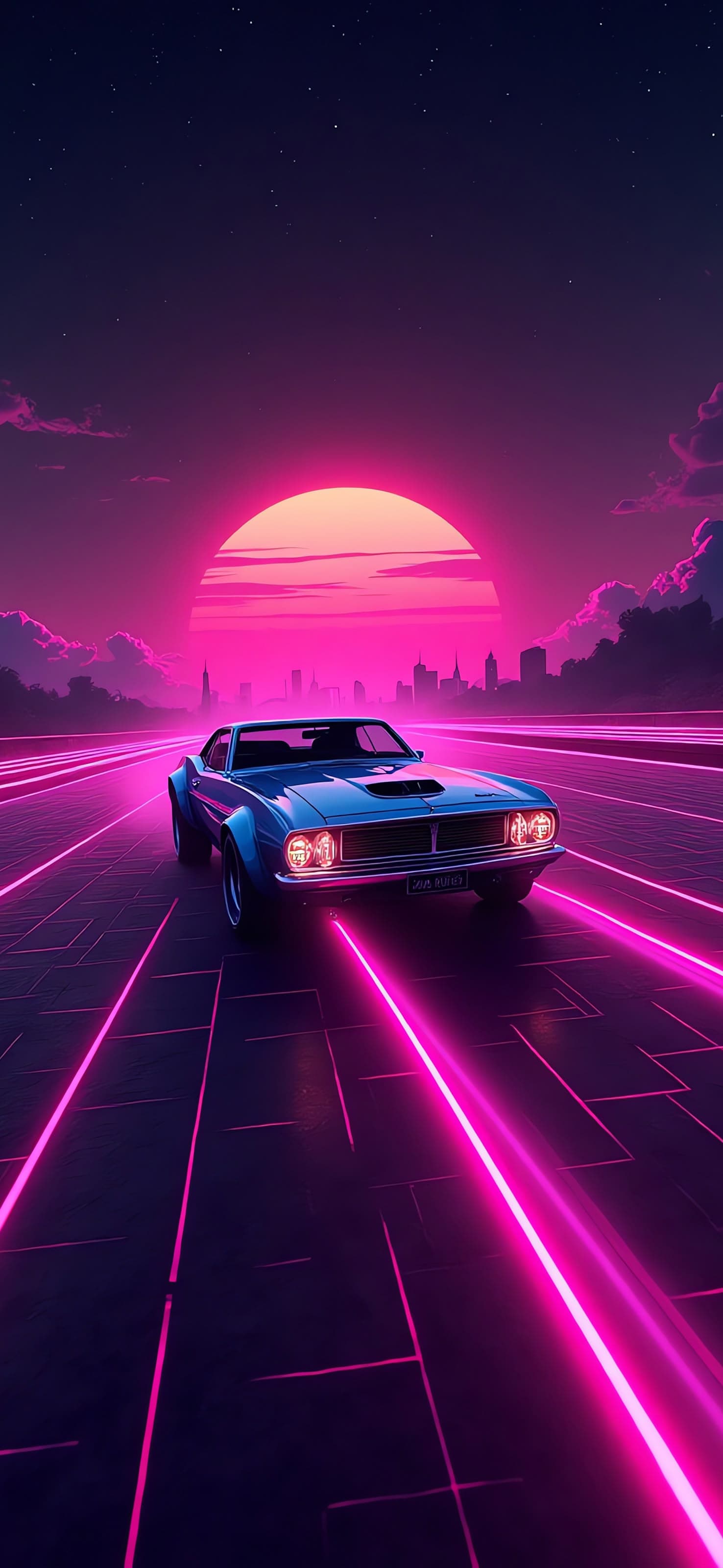 Neon Car Drive - free phone wallpaper