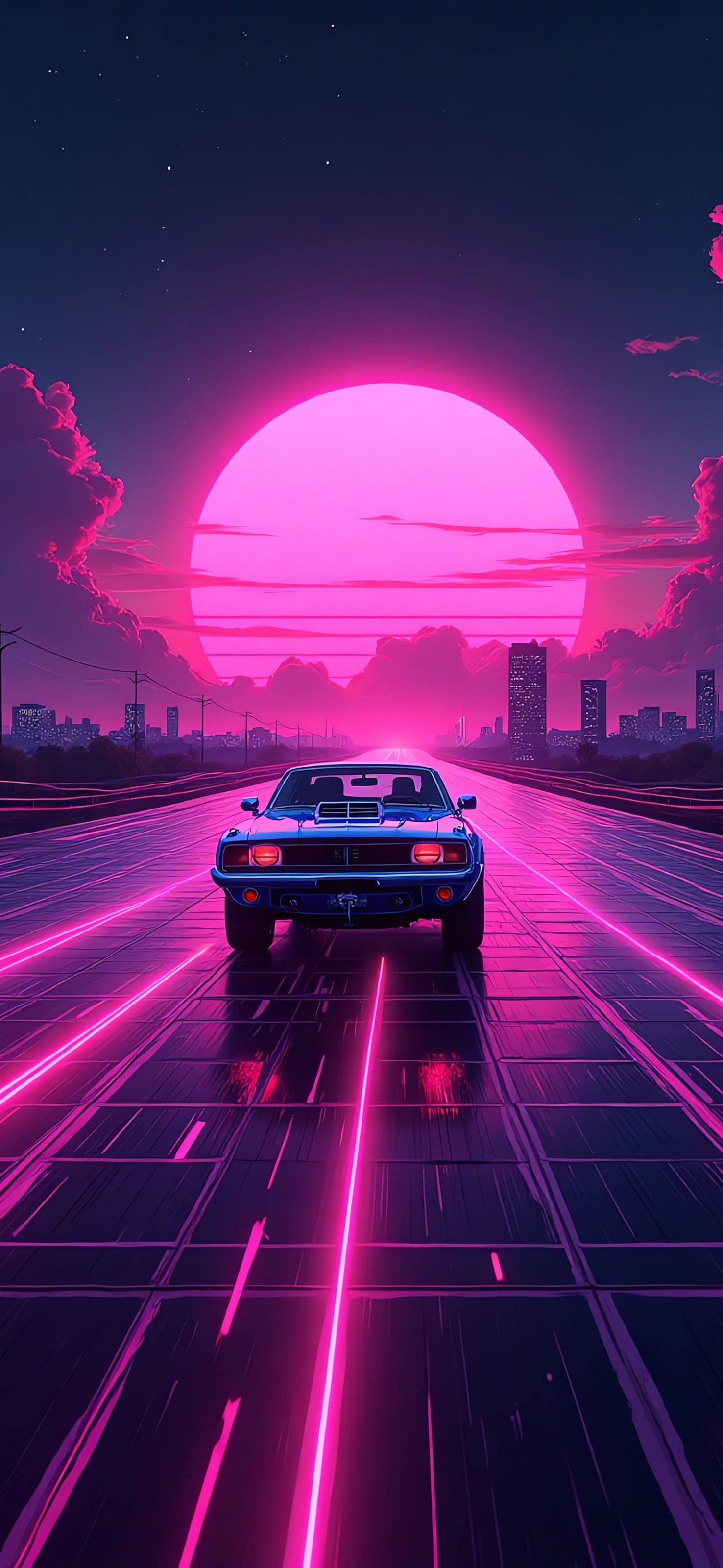 Retro Car Sunset - free phone wallpaper