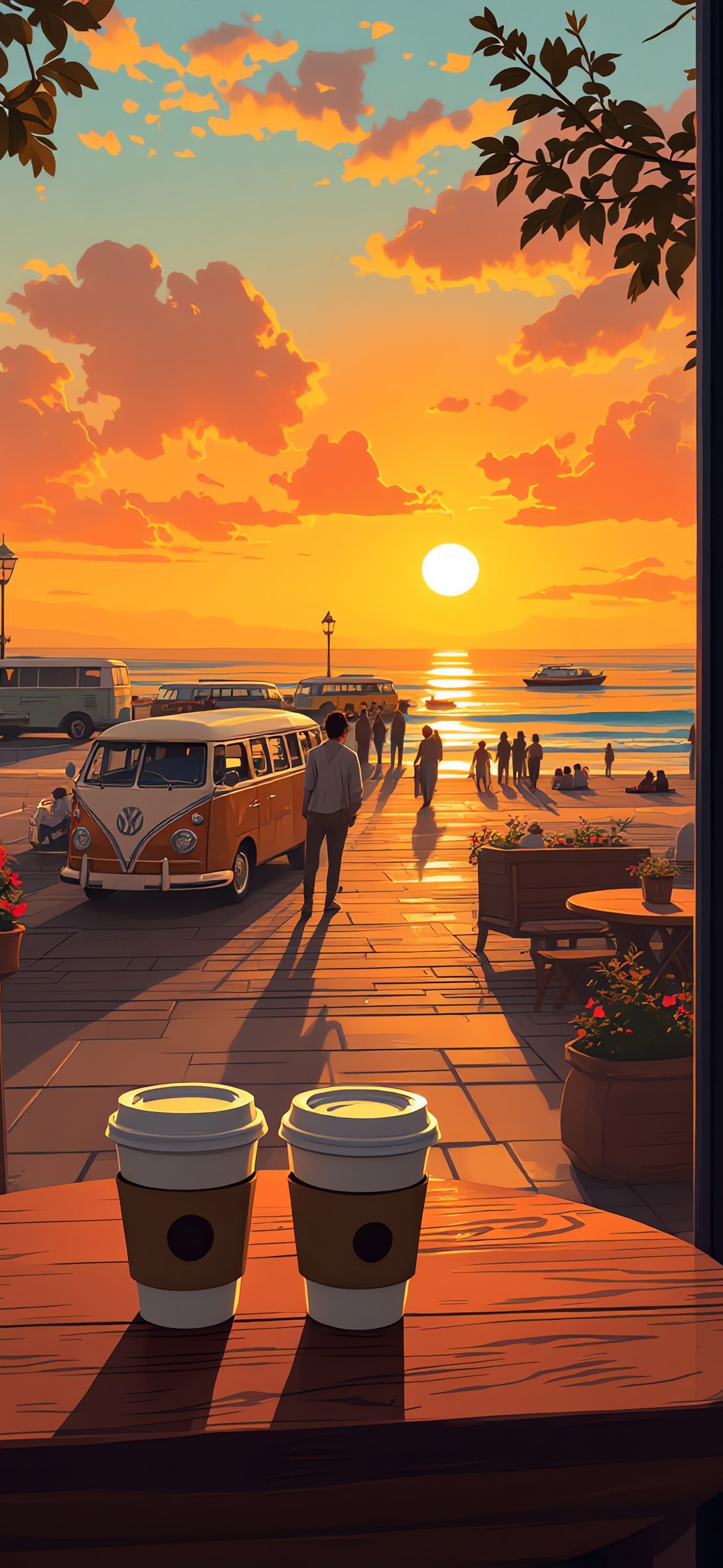 Sunset with VW Van - free phone wallpaper
