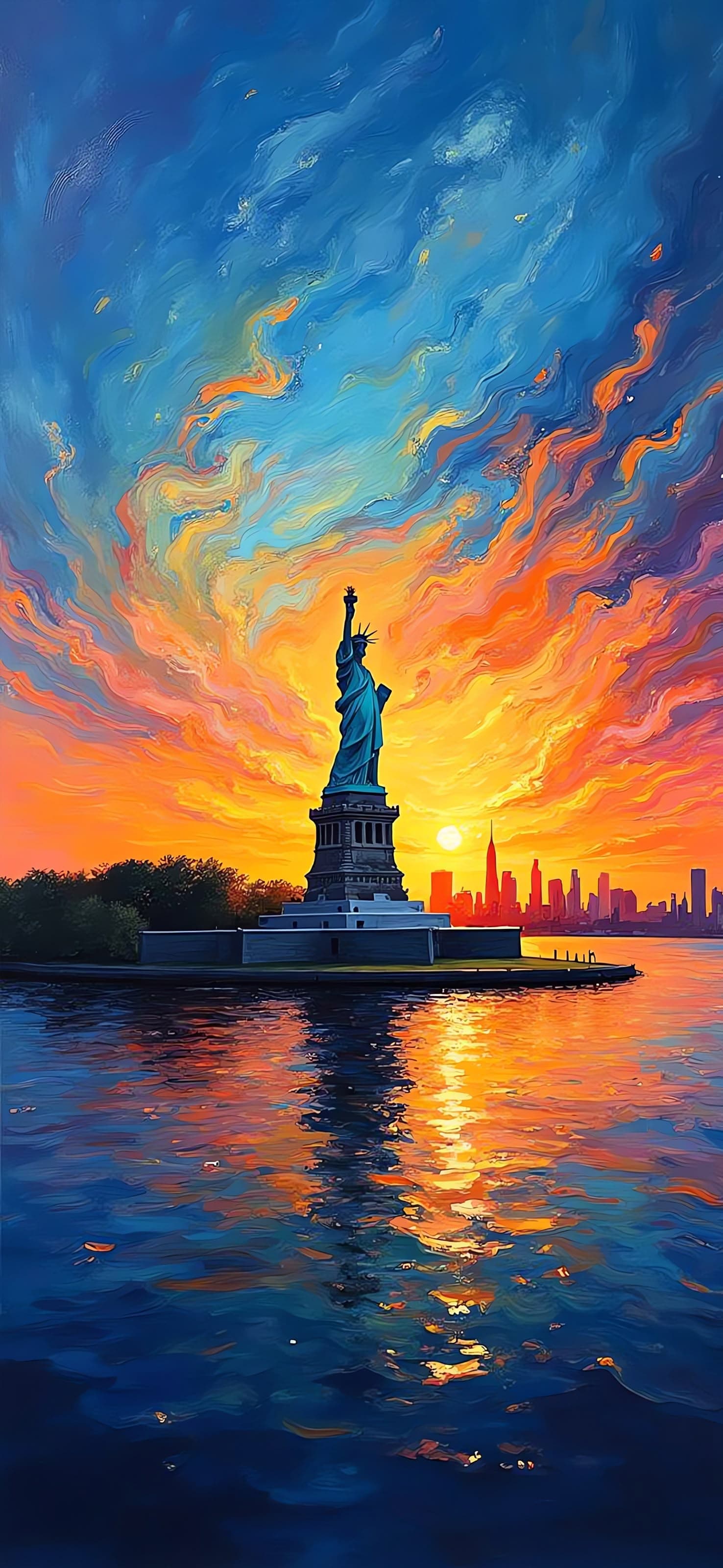 Statue of Liberty Sunset - free phone wallpaper