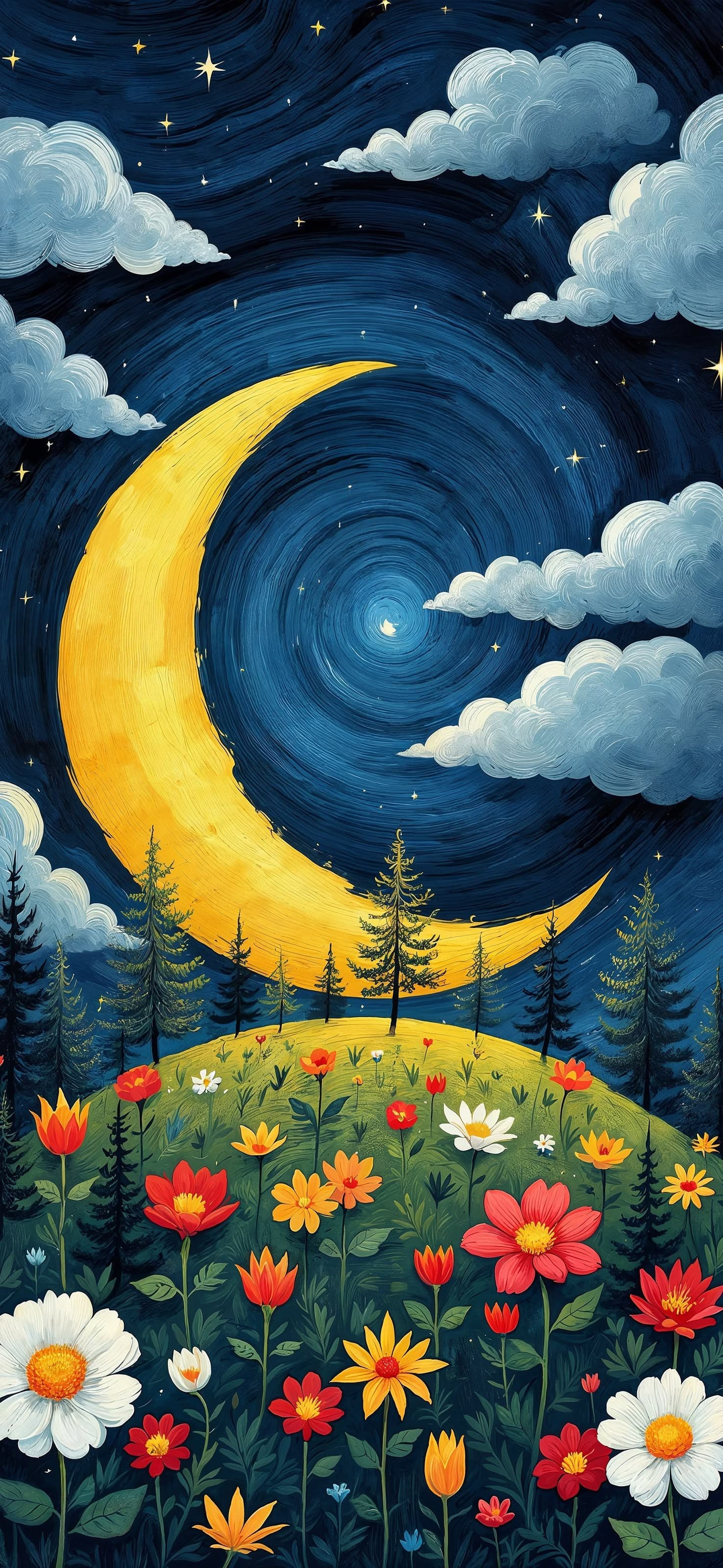 Golden Crescent Moon - free phone wallpaper