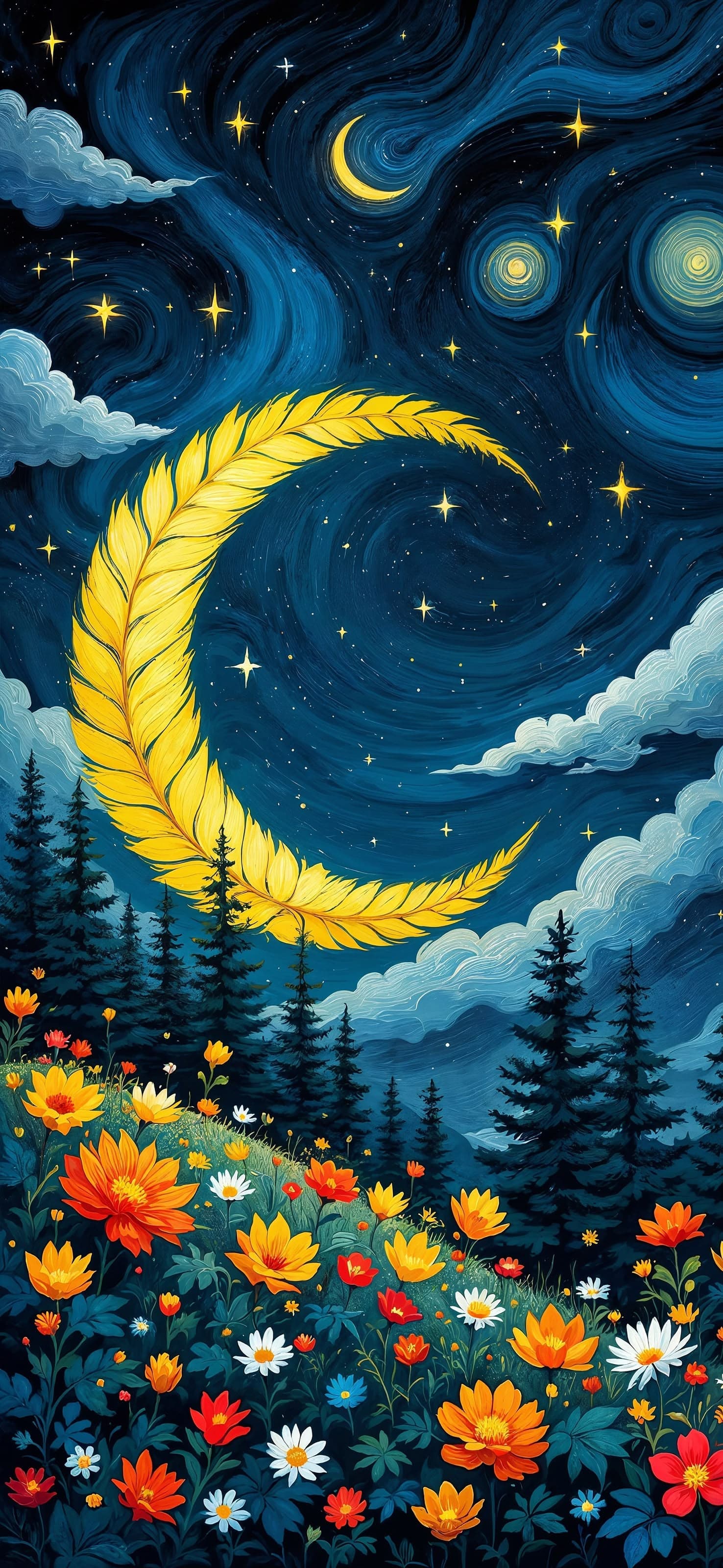 Starry Night with Moon - free phone wallpaper