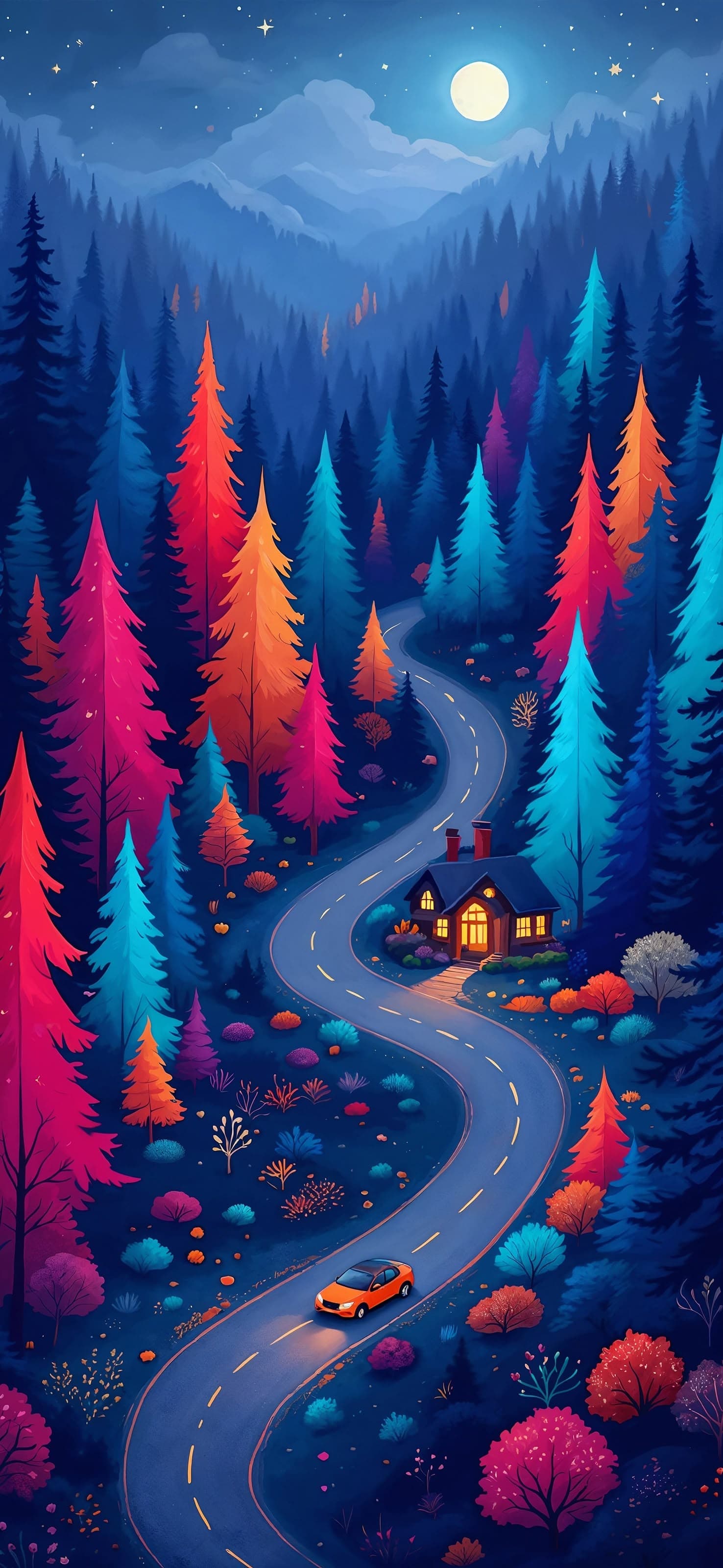 Vibrant Night Road - free phone wallpaper
