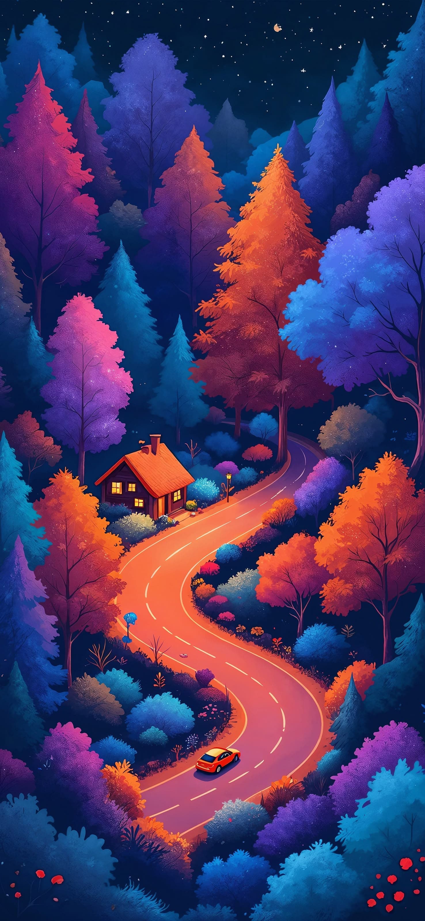 Colorful Forest Road - free phone wallpaper
